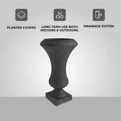 Daisy Series Poly Fiber Stone Planter in Black, 14 Dia, 24.8 High