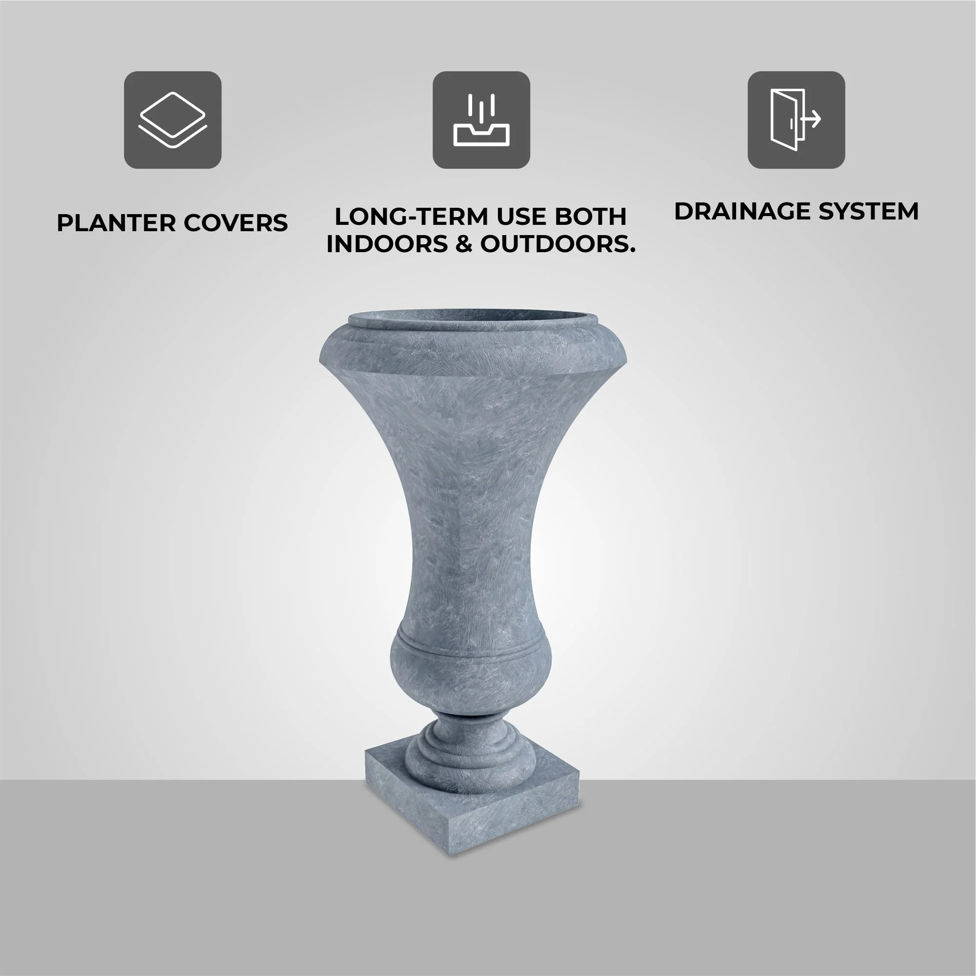 Daisy Series Poly Fiber Stone Planter in Aged Concrete, 14 Dia, 24.8 High