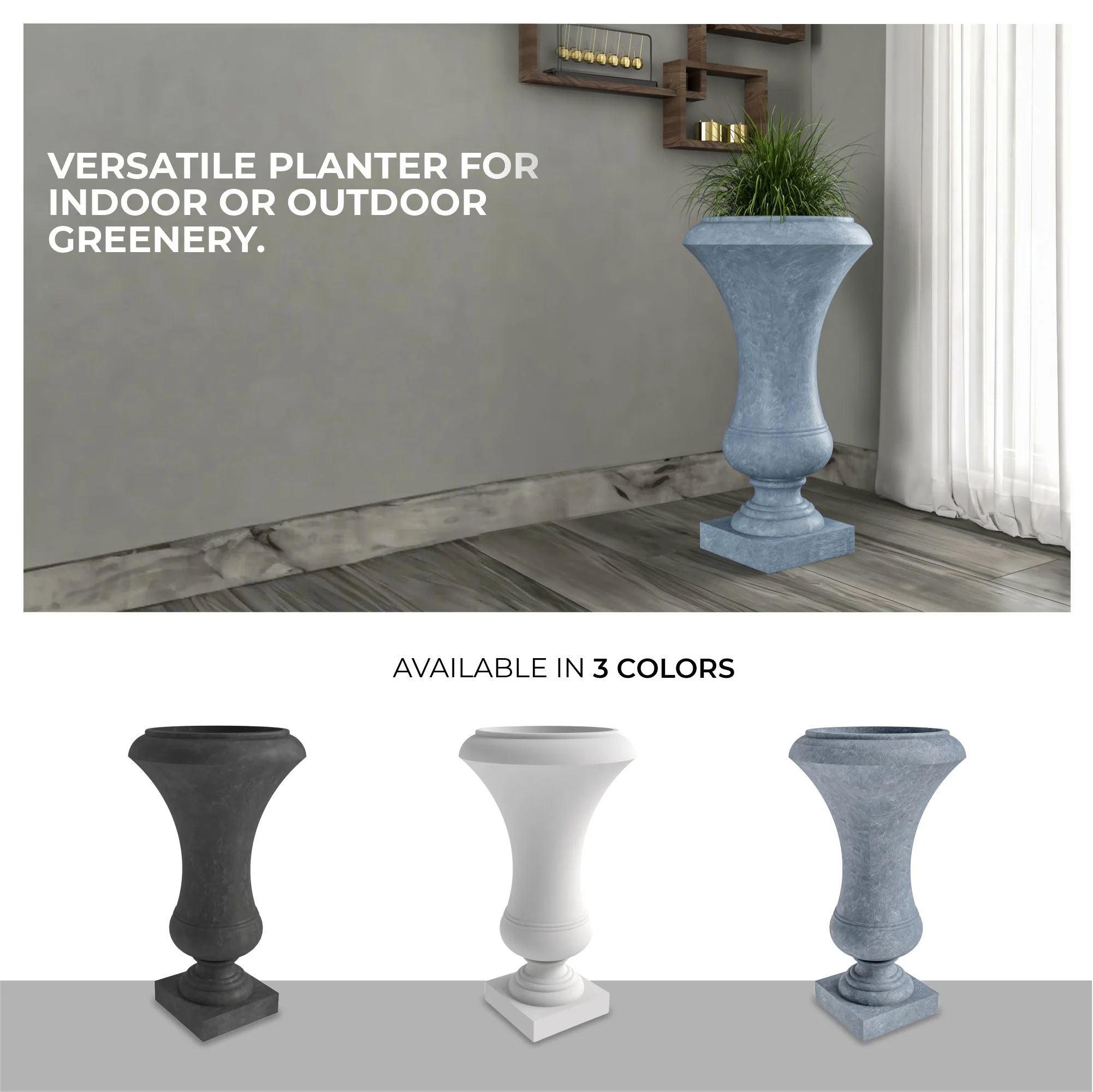 Daisy Series Poly Fiber Stone Planter in Aged Concrete, 14 Dia, 24.8 High