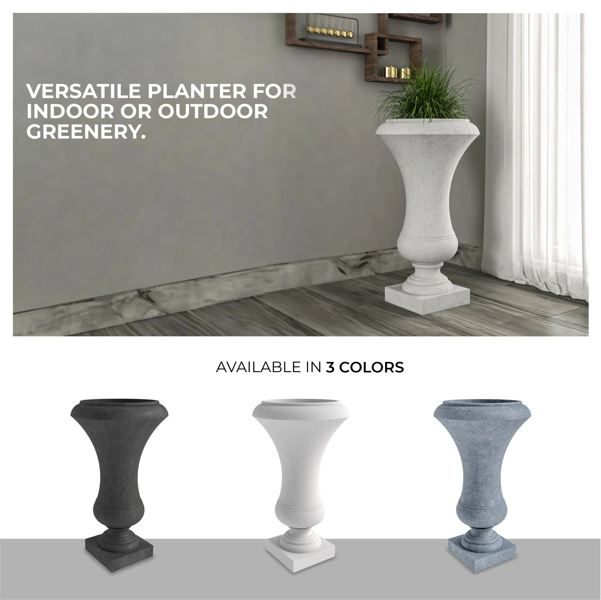 Daisy Series Poly Fiber Stone Planter in White, 14 Dia, 24.8 High