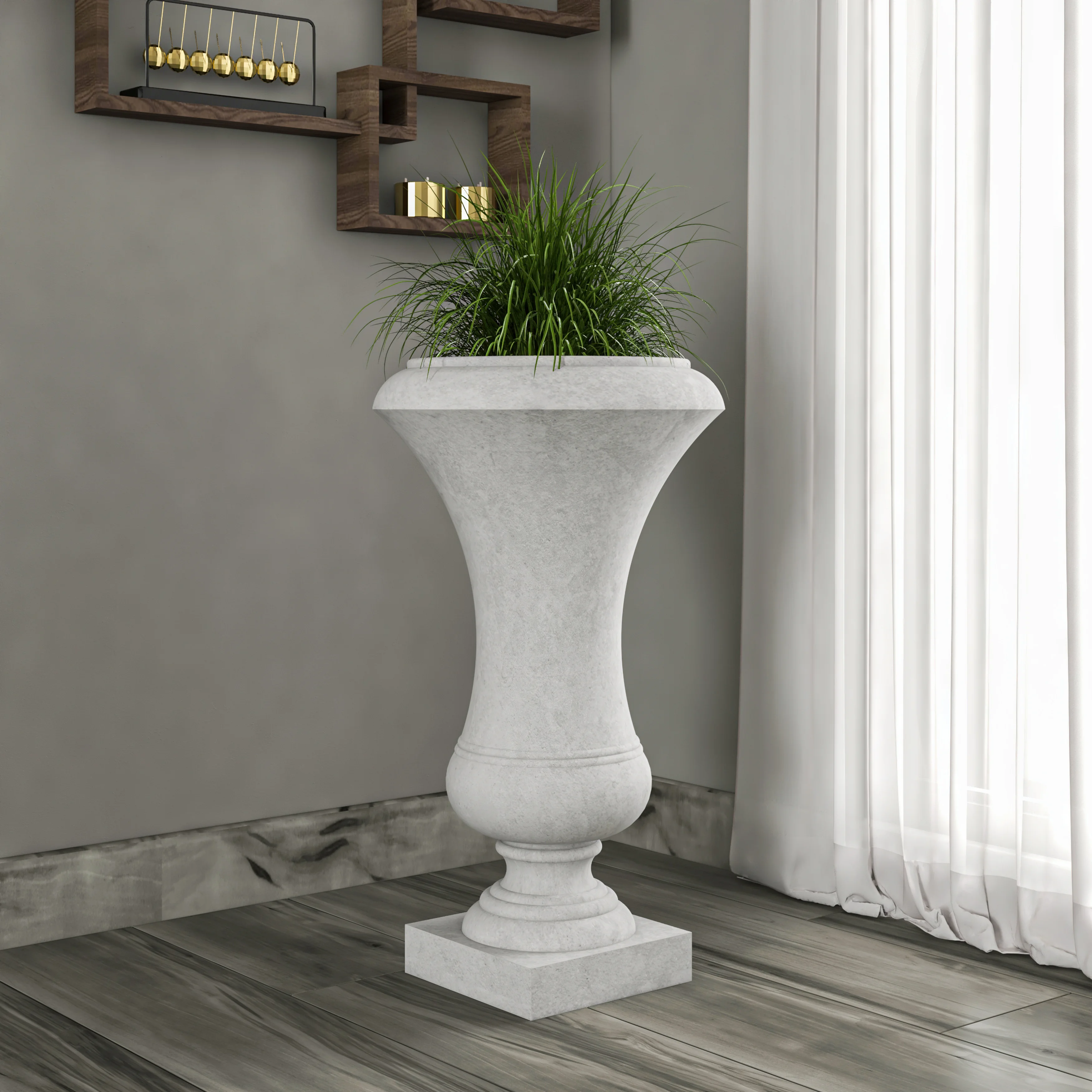 Daisy Series Poly Fiber Stone Planter in White, 14 Dia, 24.8 High