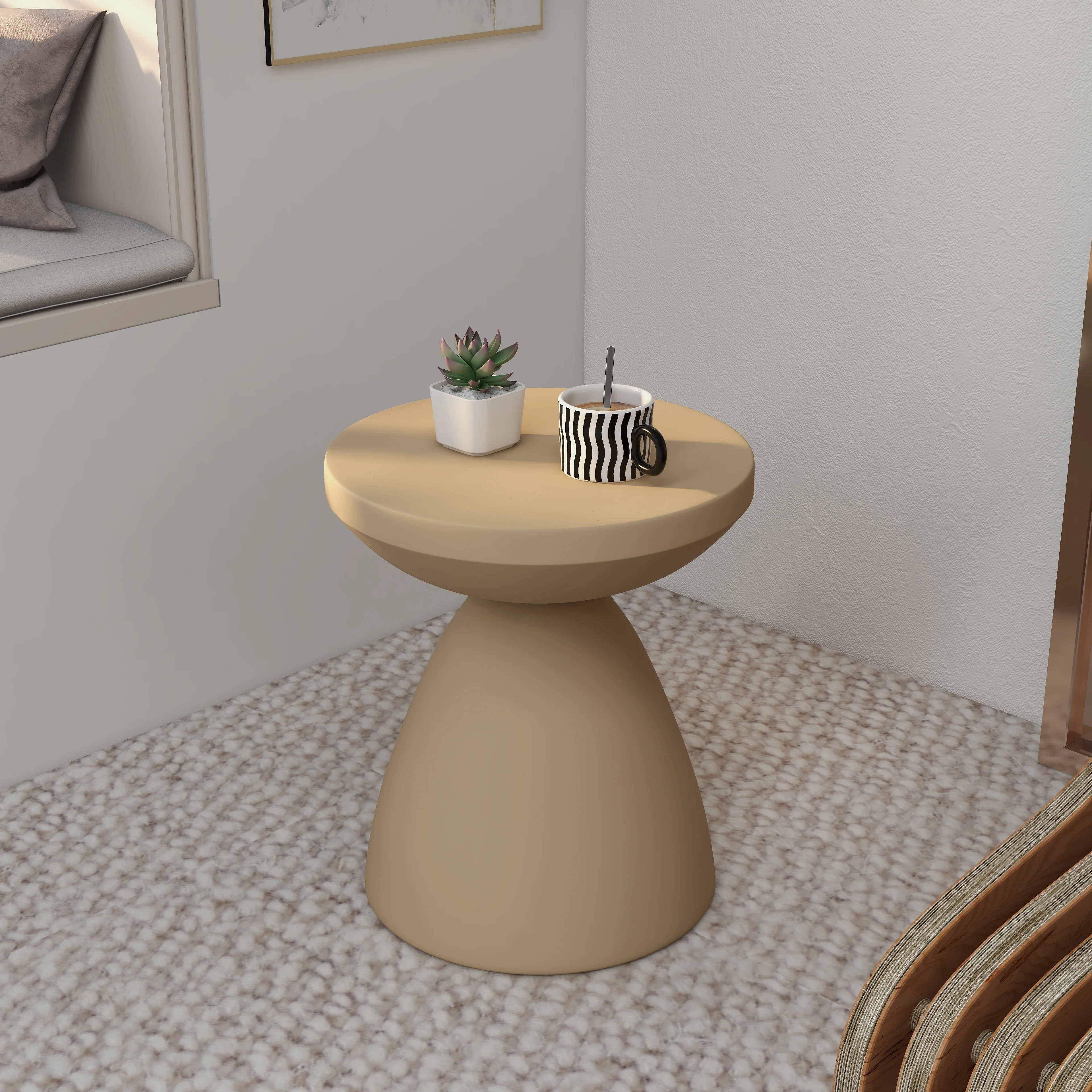 Dune Collection Fiberglass Outdoor Side Table in Beige
