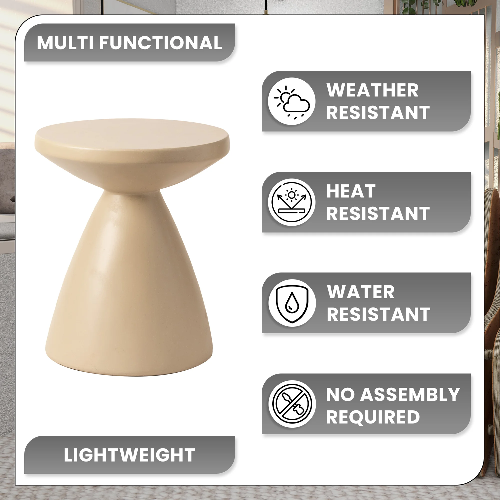 Dune Collection Fiberglass Outdoor Side Table in Beige