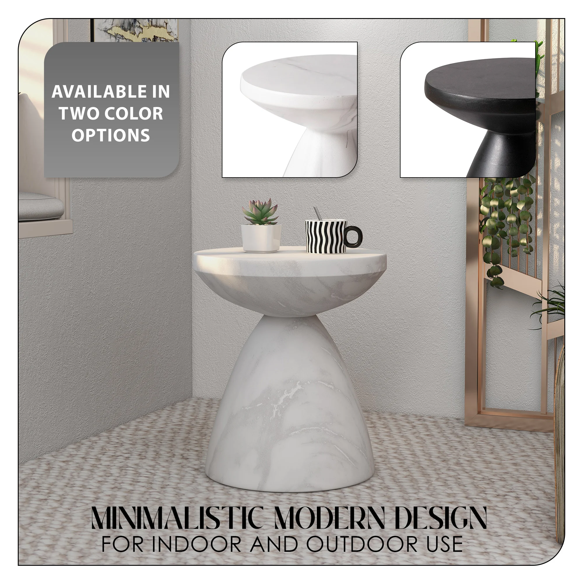 Dune Collection Fiberglass Outdoor Side Table in Marble White