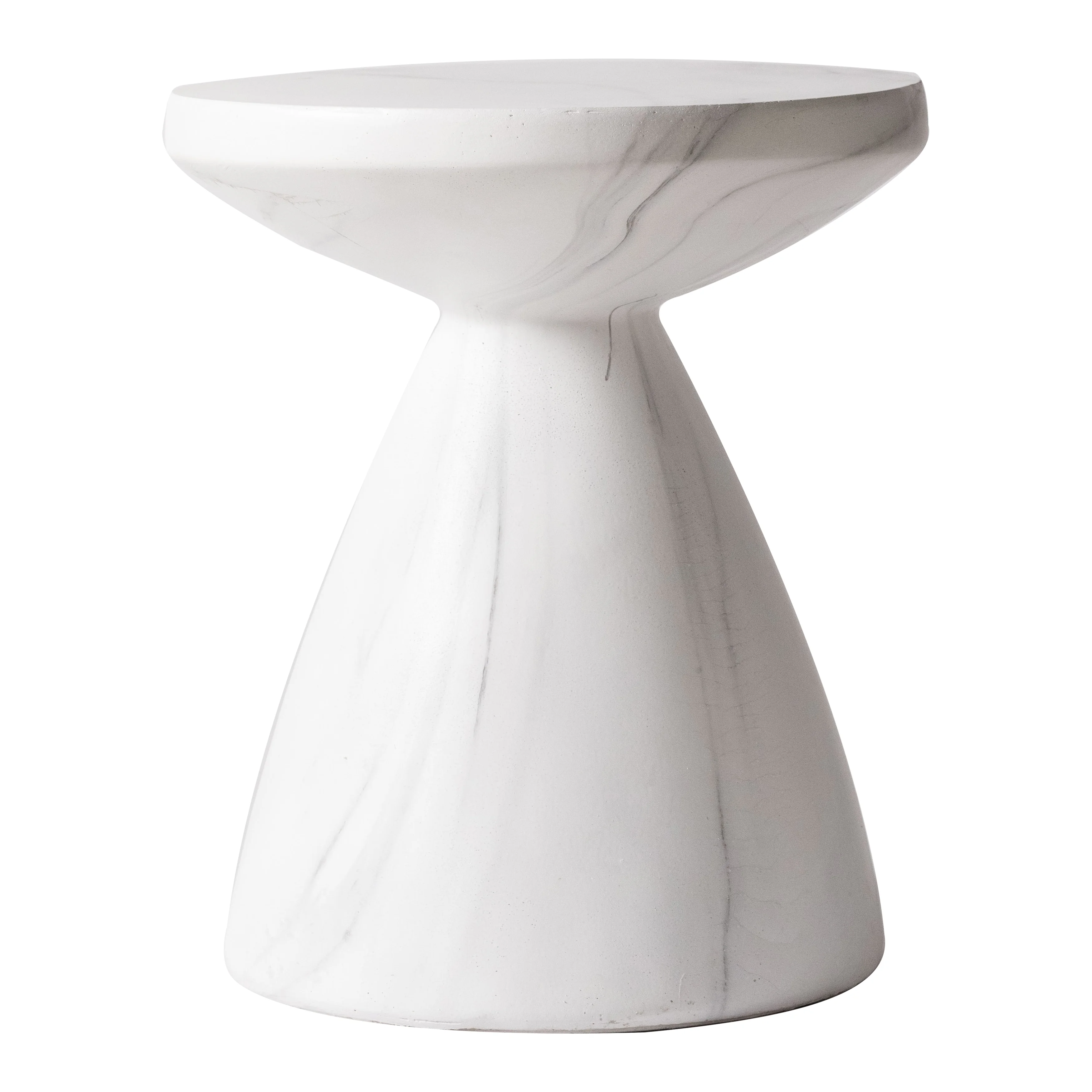 Dune Collection Fiberglass Outdoor Side Table in Marble White