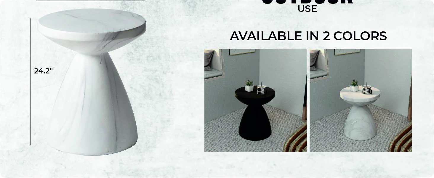 Dune Collection Fiberglass Outdoor Side Table in Marble White