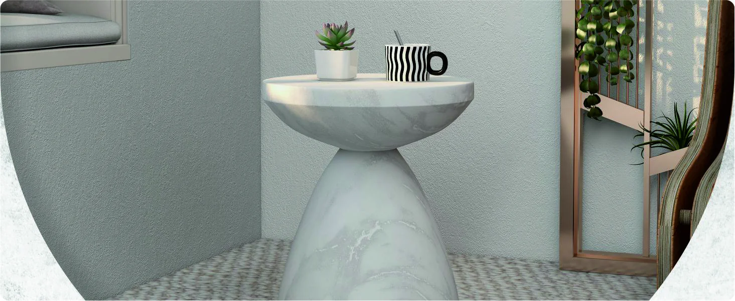 Dune Collection Fiberglass Outdoor Side Table in Marble White