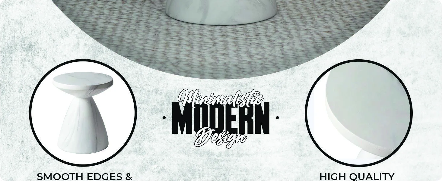 Dune Collection Fiberglass Outdoor Side Table in Marble White