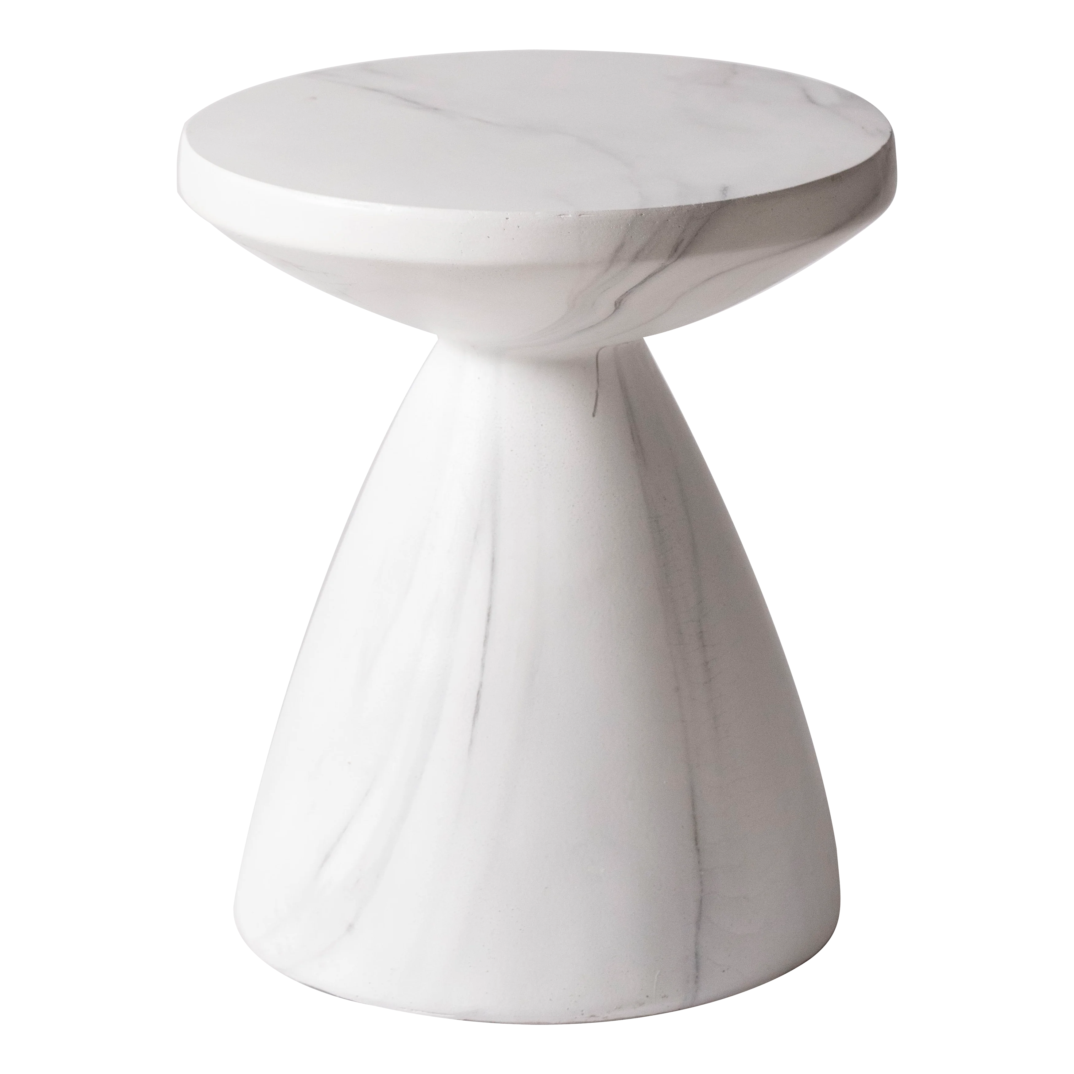 Dune Collection Fiberglass Outdoor Side Table in Marble White