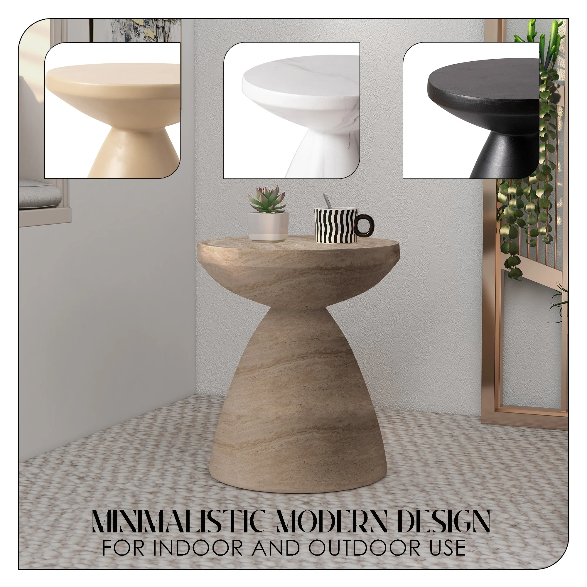 Dune Collection Fiberglass Outdoor Side Table in Travertine