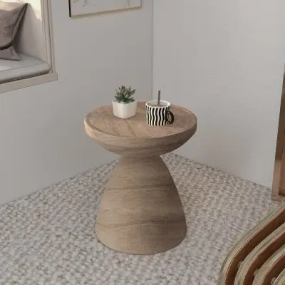 Dune Collection Fiberglass Outdoor Side Table in Travertine
