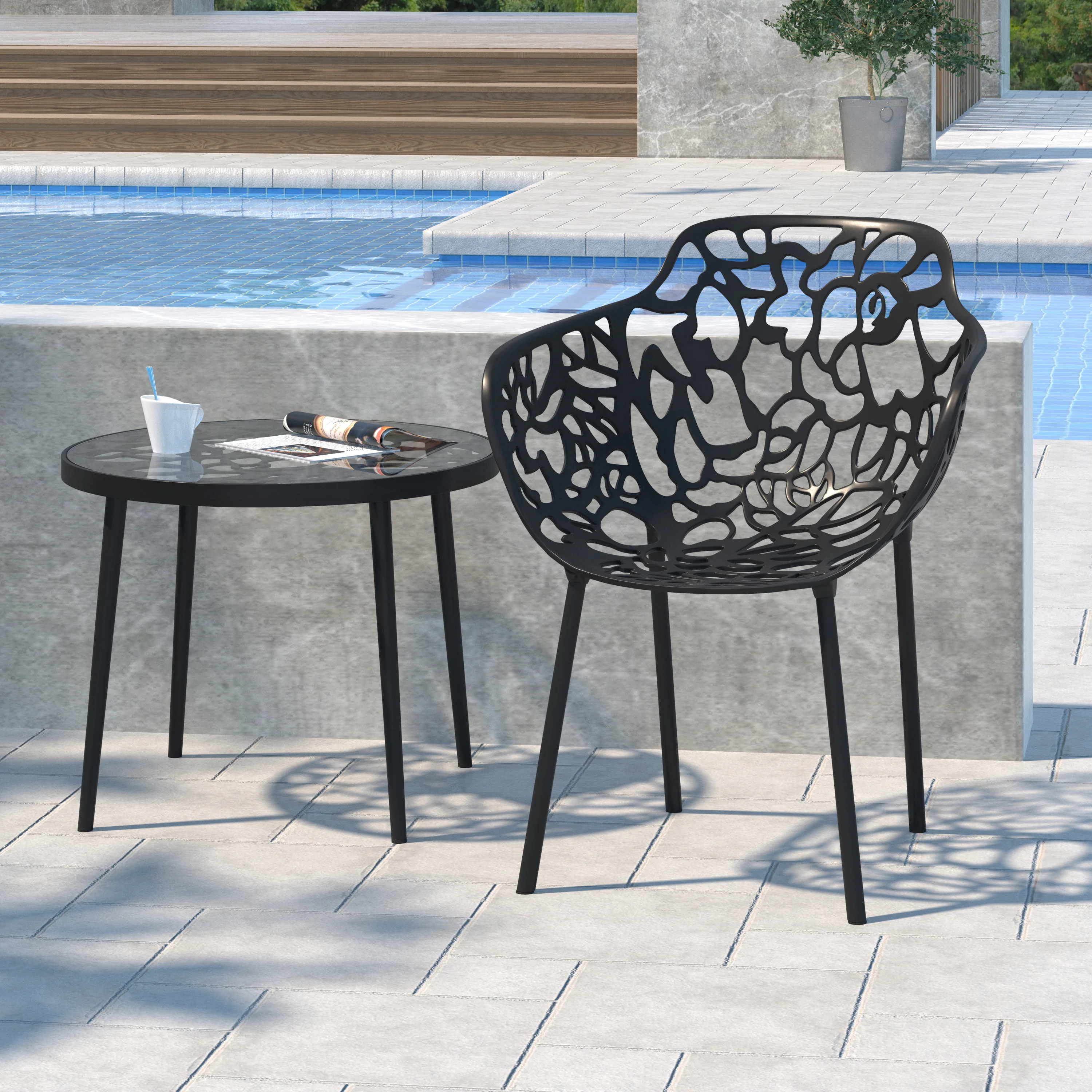 Devon Tree Design Glass Top Aluminum Base Indoor Outdoor End Table