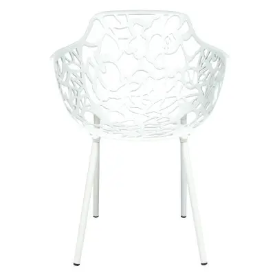 Devon Mid-Century Modern 5-Piece Aluminum Outdoor Patio Dining Set with Tempered Glass Top Table and 4 Stackable Flower Design Arm Chairs for Patio, Poolside, Balcony, and Backyard Garden