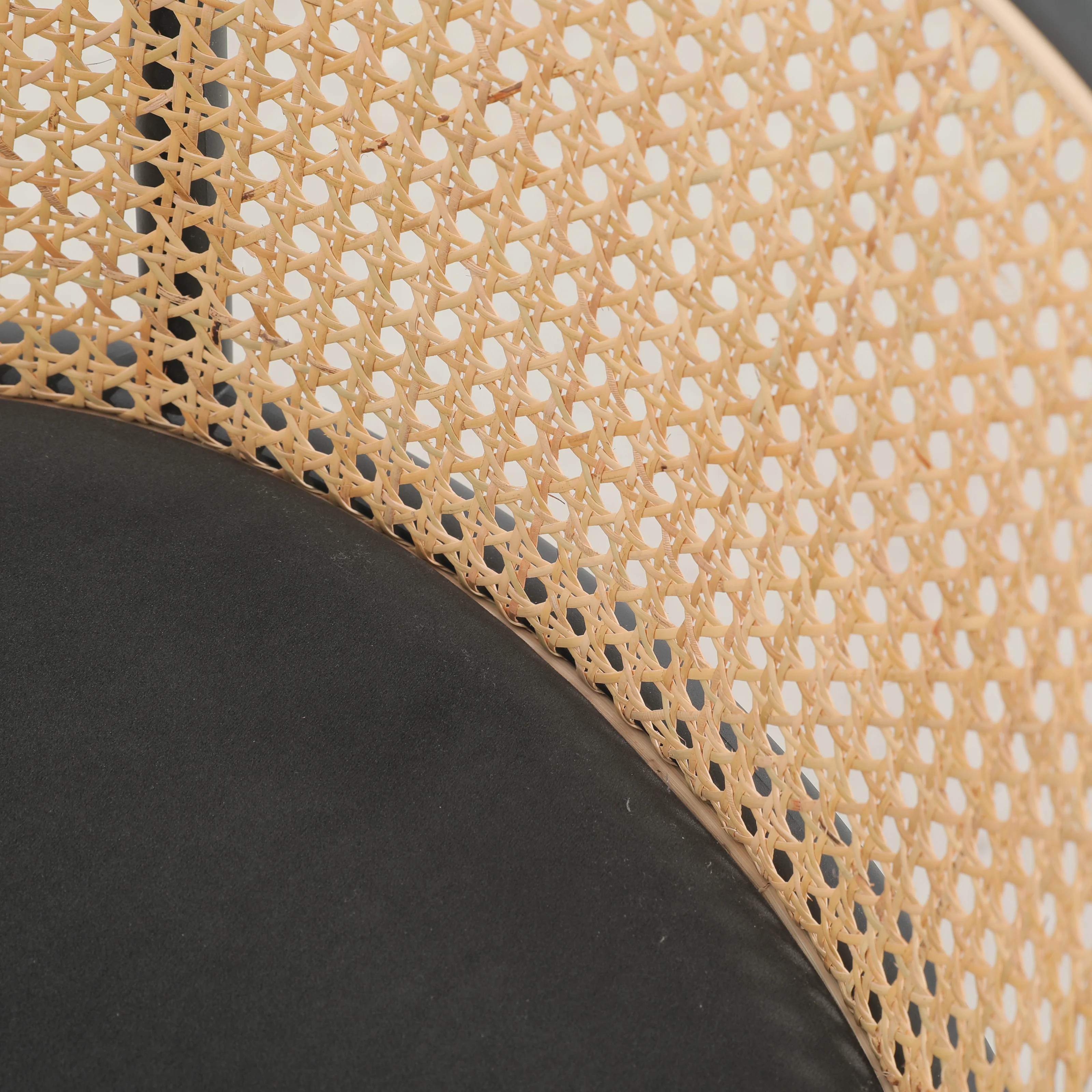 Ervilla Mid-Century Modern Wicker Bar Stool with Fabric Seat and Black Powder Coated Steel Frame for Kitchen and Dining Room in Black