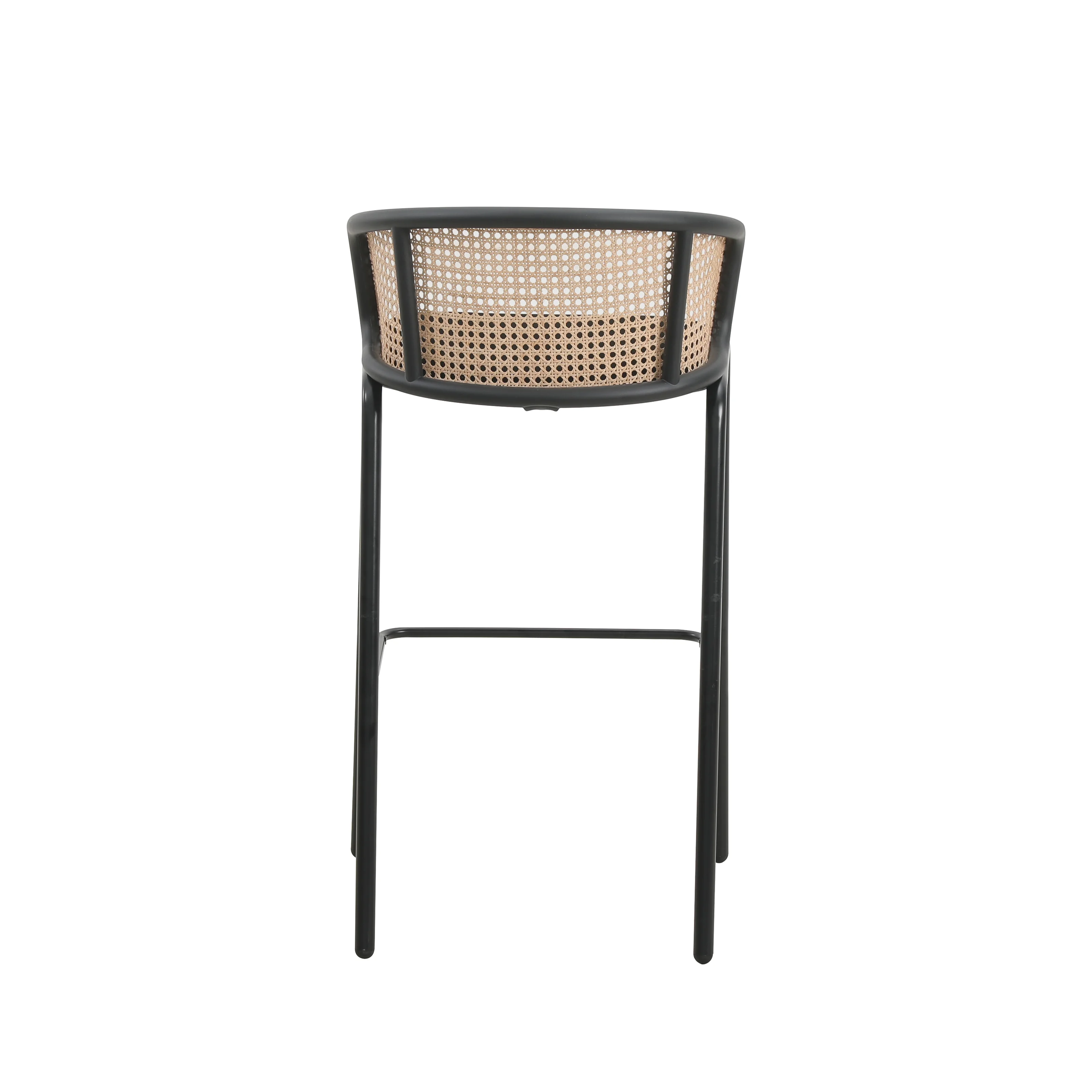 Ervilla Mid-Century Modern Wicker Bar Stool with Fabric Seat and Black Powder Coated Steel Frame, Set of 2 in Black