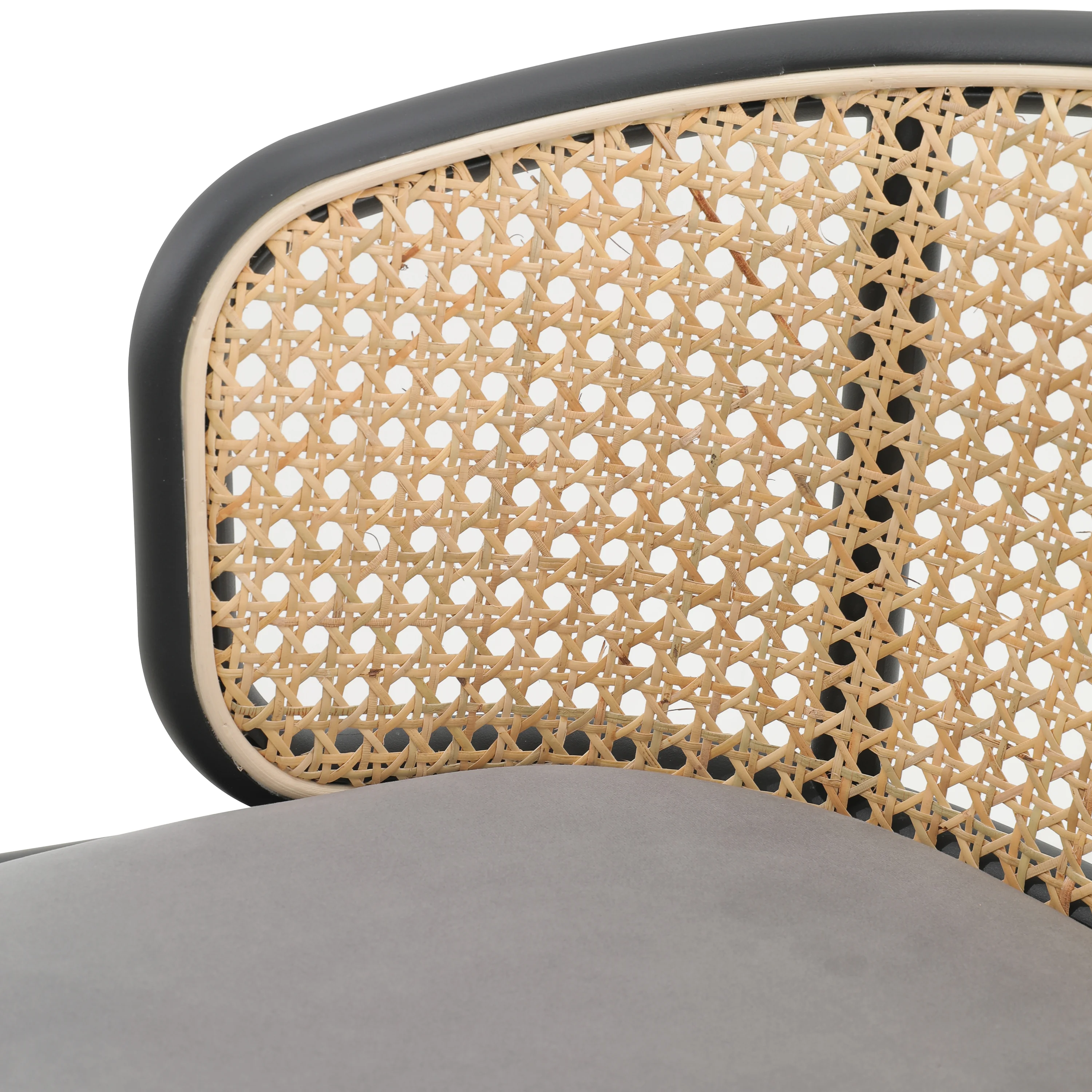 Ervilla Mid-Century Modern Wicker Bar Stool with Fabric Seat and Black Powder Coated Steel Frame, Set of 2 in Grey