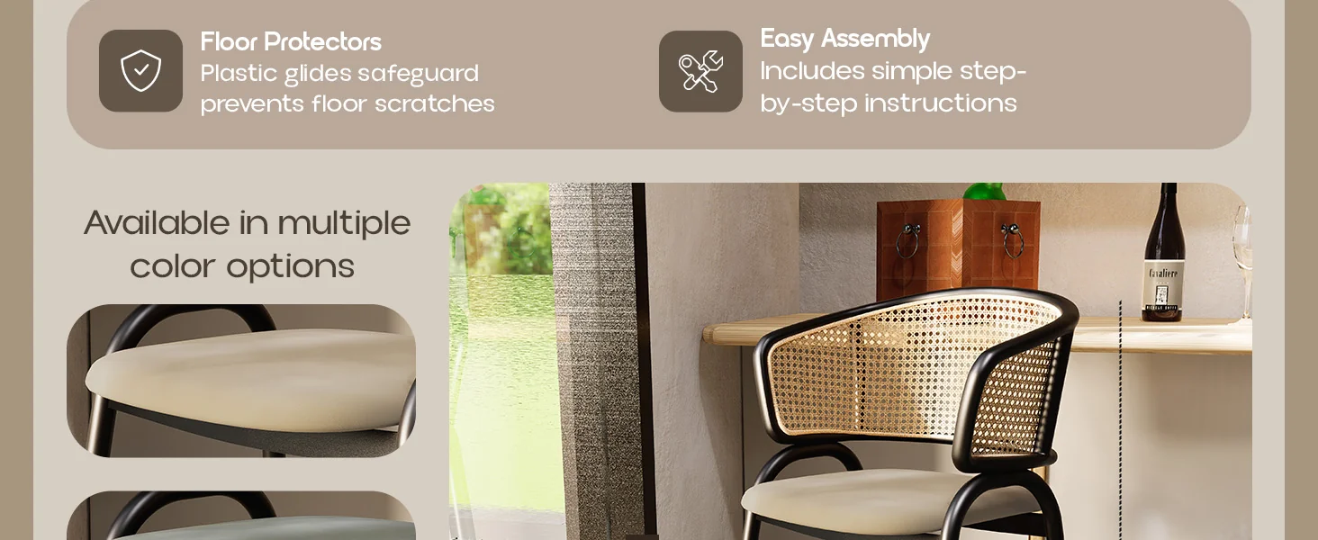 Ervilla Wicker Bar Stool with Fabric Seat and Black Steel Frame - Taupe