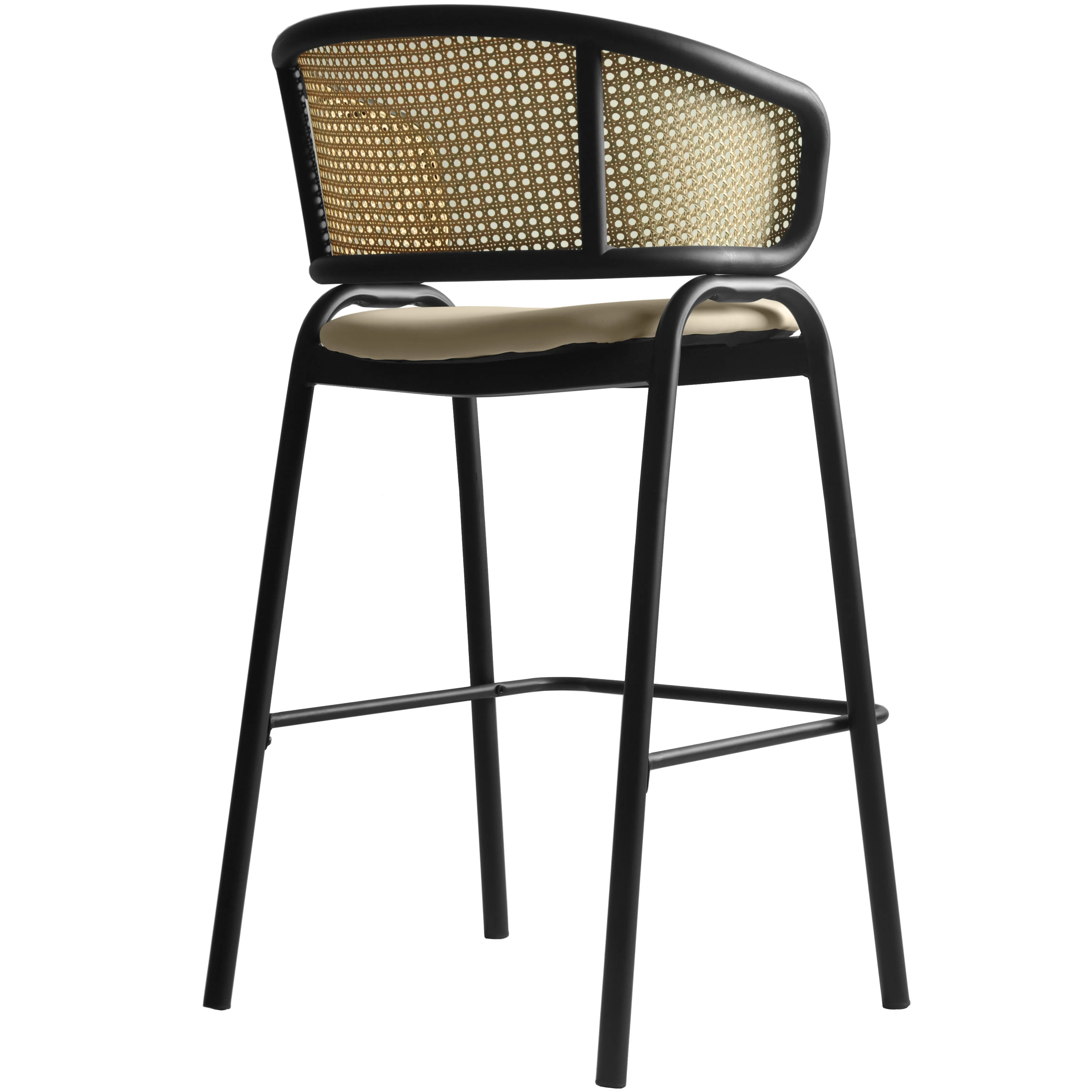 Ervilla Wicker Bar Stool with Fabric Seat and Black Steel Frame - Taupe