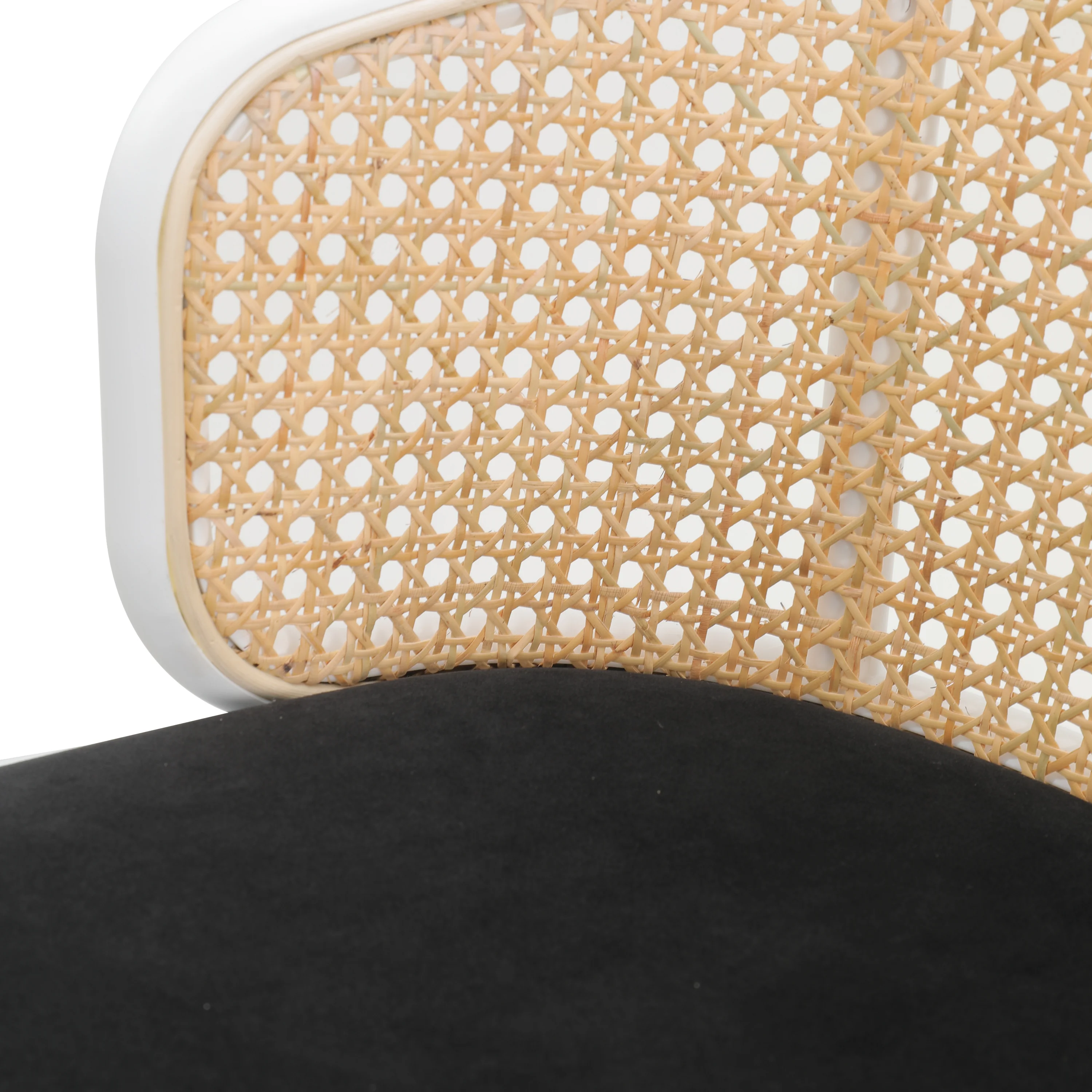 Ervilla Mid-Century Modern Wicker Bar Stool with Fabric Seat and White Powder Coated Steel Frame for Kitchen and Dining Room in Black