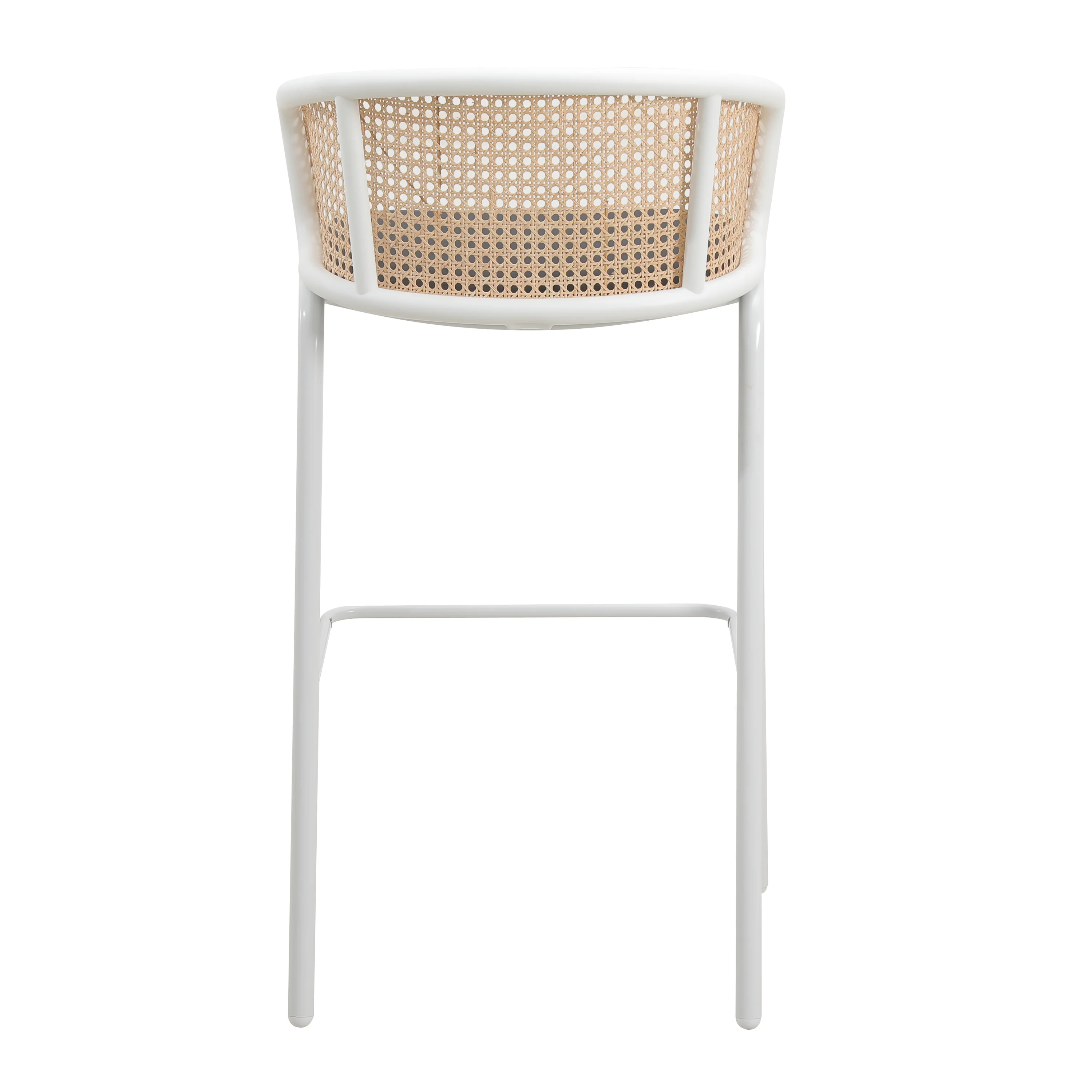 Ervilla Mid-Century Modern Wicker Bar Stool with Fabric Seat and White Powder Coated Steel Frame, Set of 2 in Black