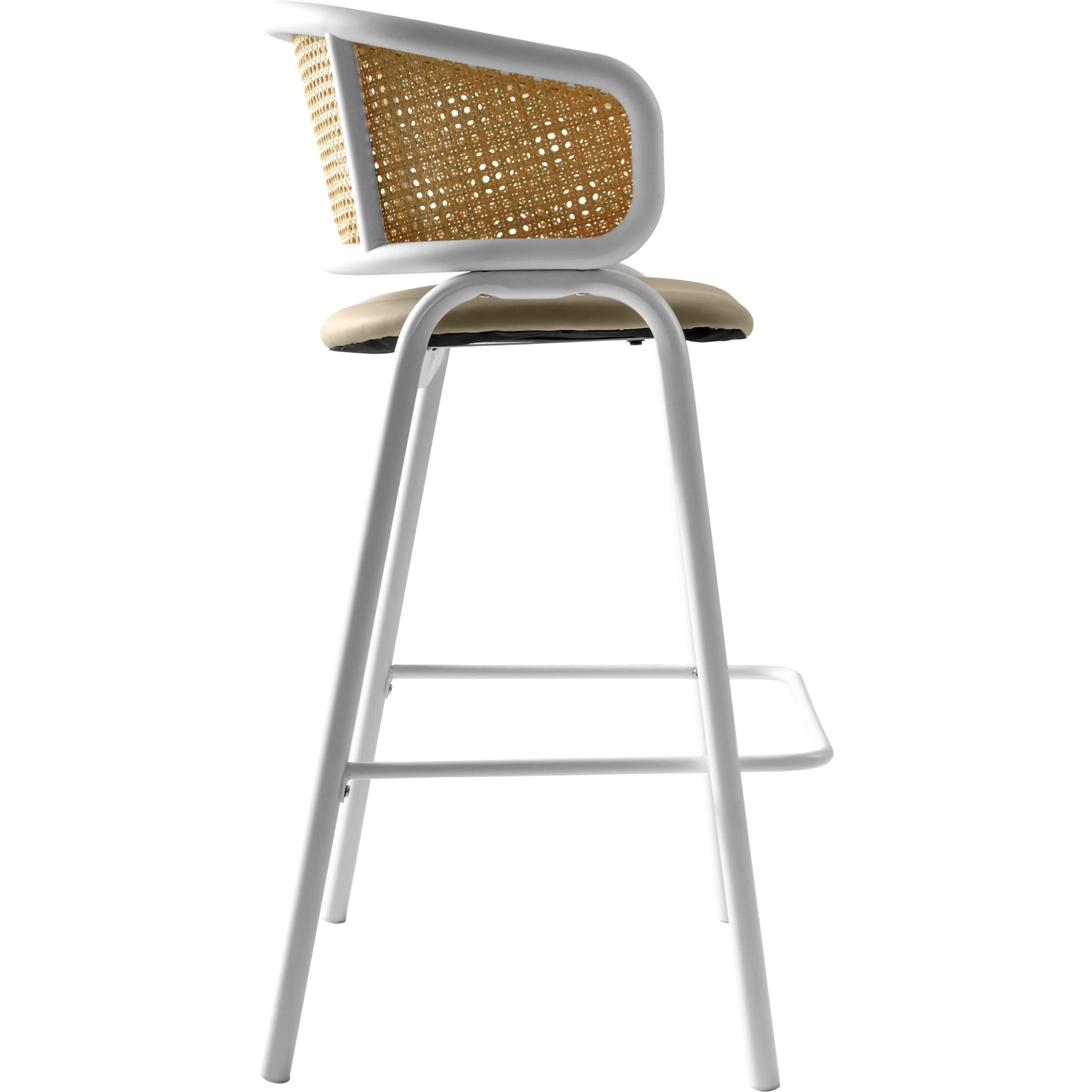 Ervilla Wicker Bar Stool with Fabric Seat and White Steel Frame - Taupe