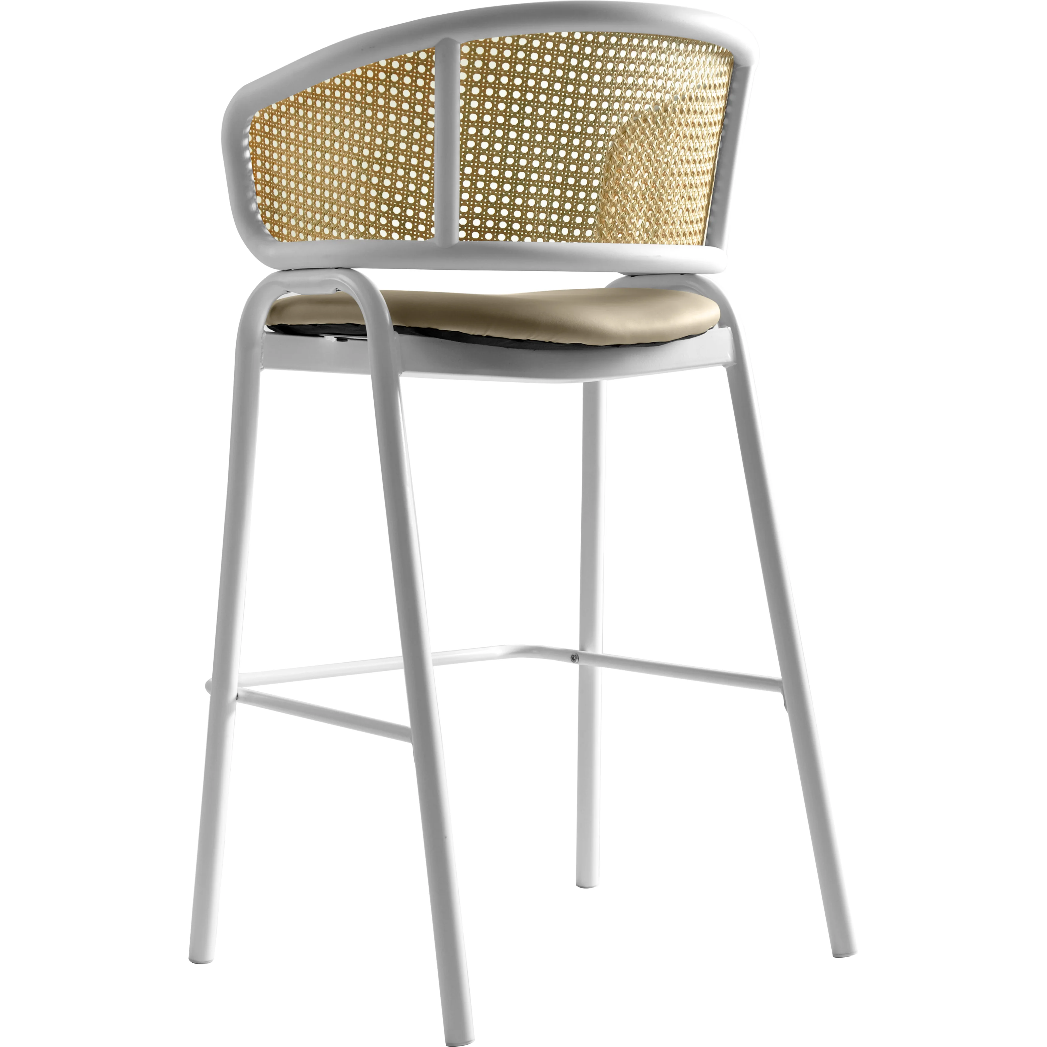 Ervilla Wicker Bar Stool with Fabric Seat and White Steel Frame - Taupe