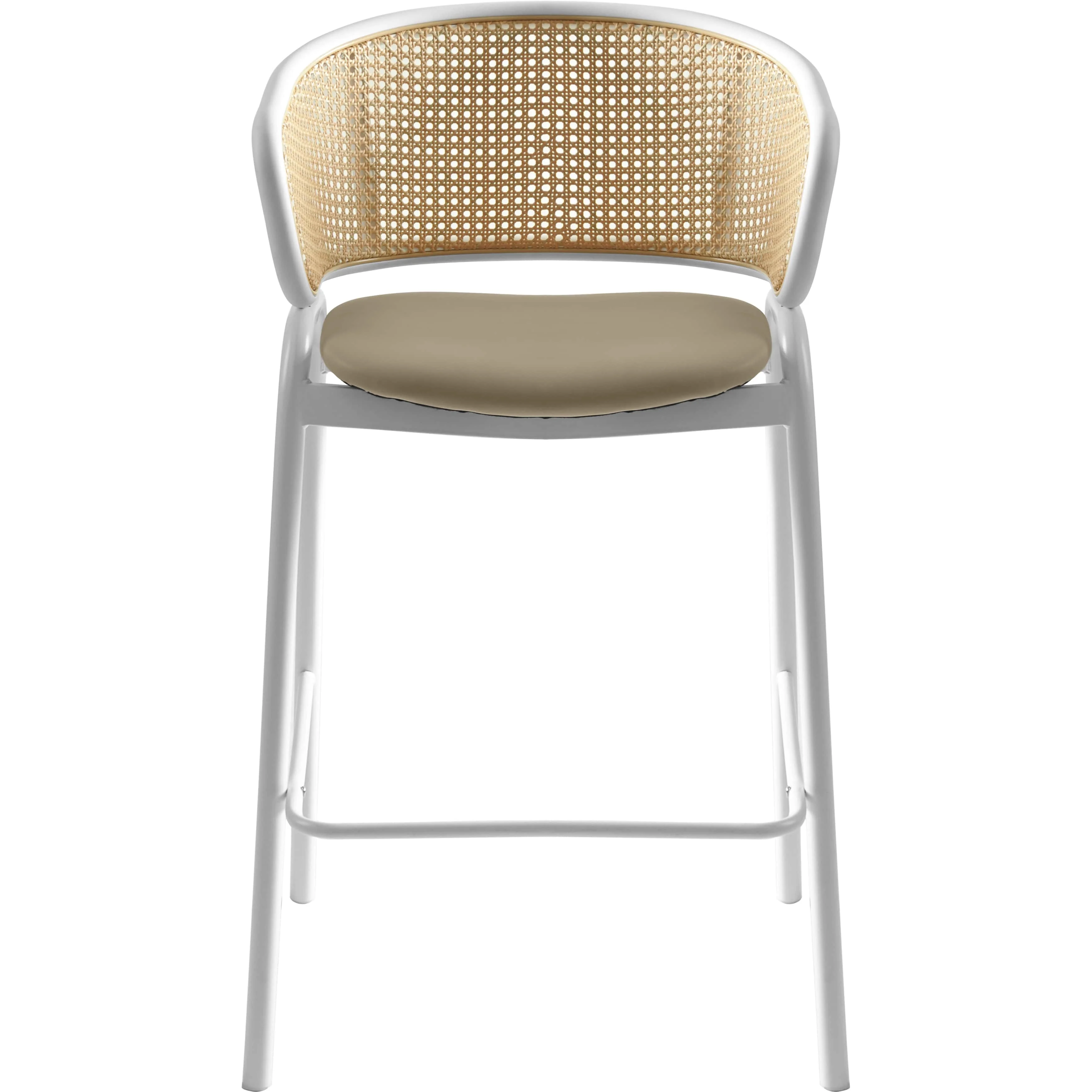 Ervilla Wicker Bar Stool with Fabric Seat and White Steel Frame - Taupe