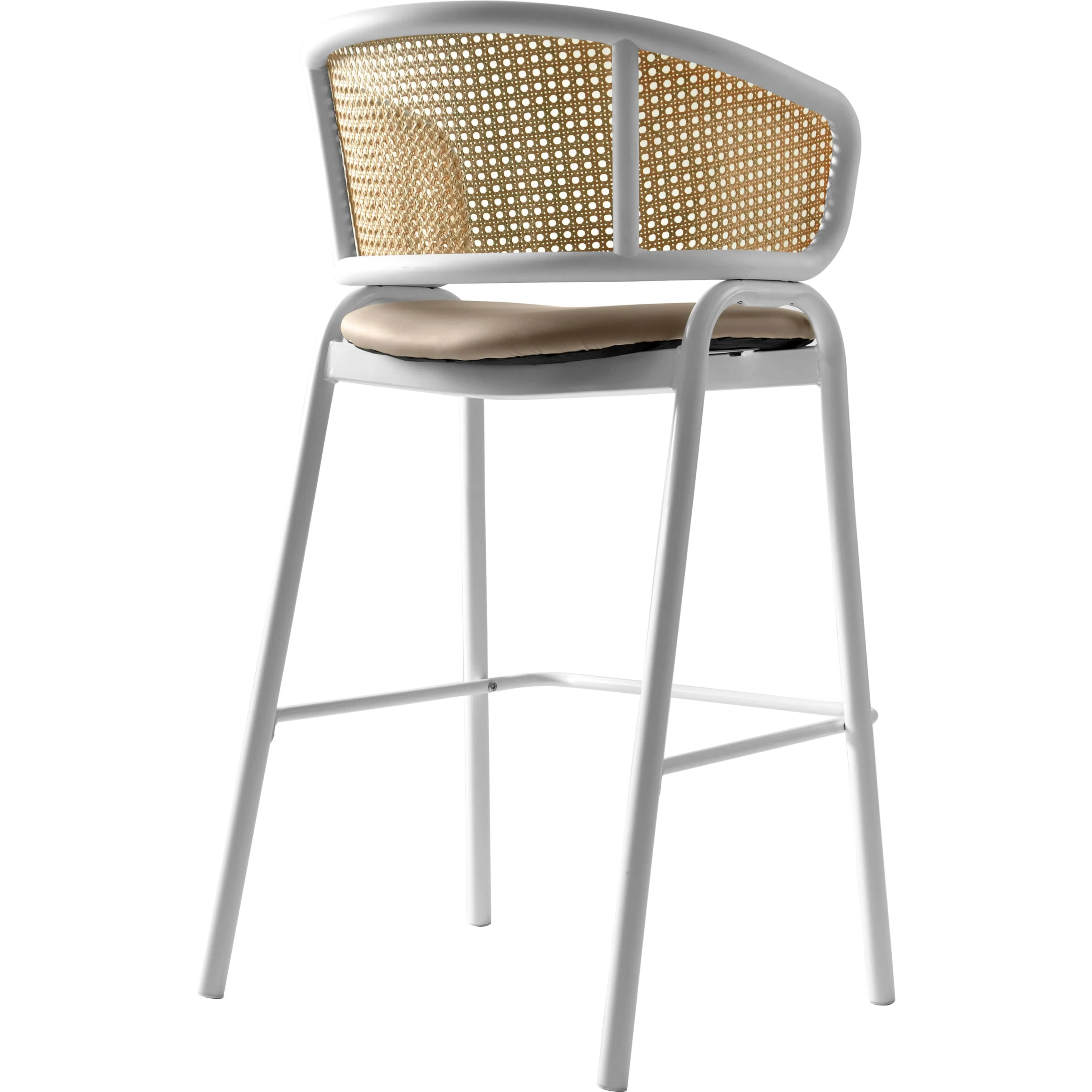 Ervilla Wicker Bar Stool with Fabric Seat and White Steel Frame - Taupe - Set of 2