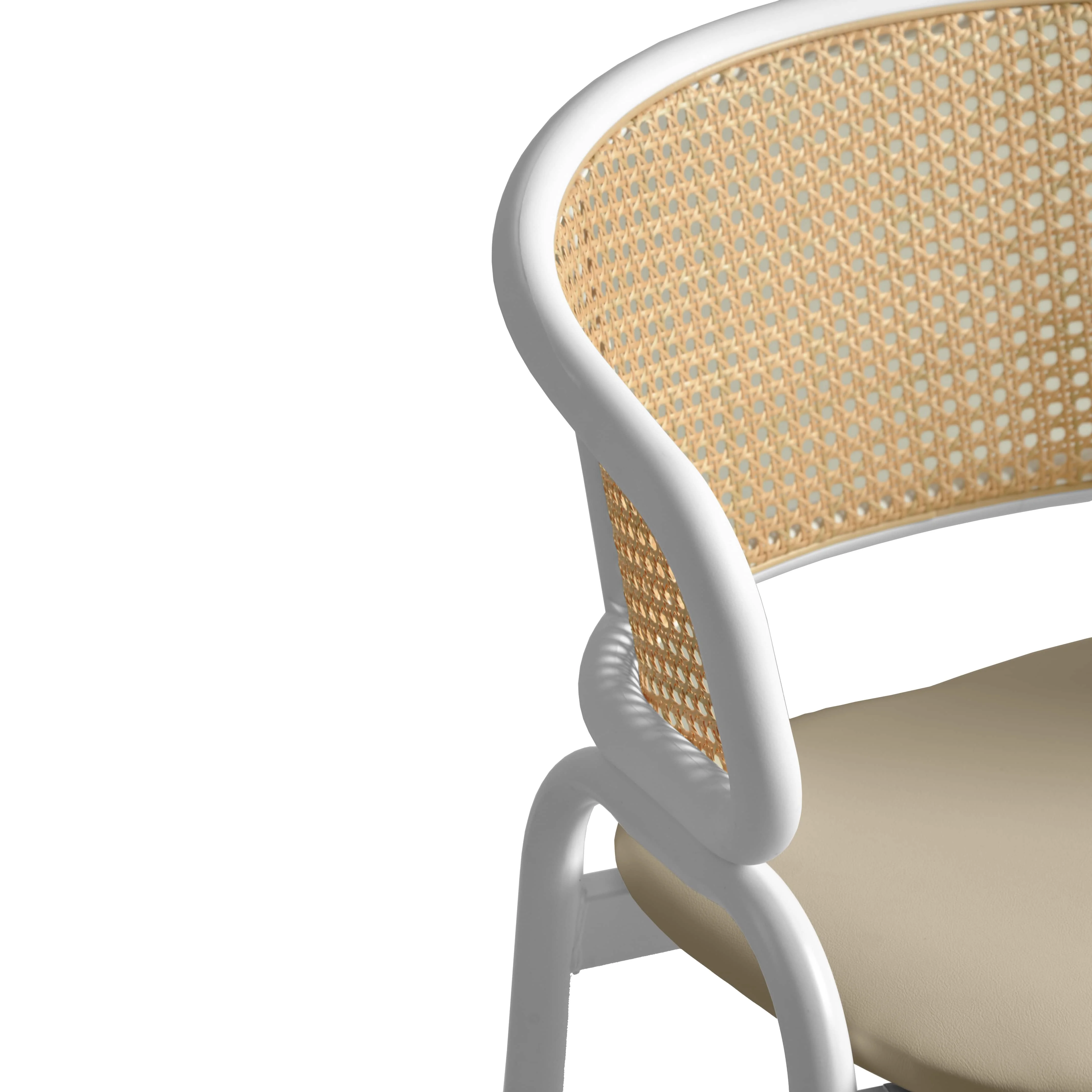 Ervilla Wicker Bar Stool with Fabric Seat and White Steel Frame - Taupe - Set of 2