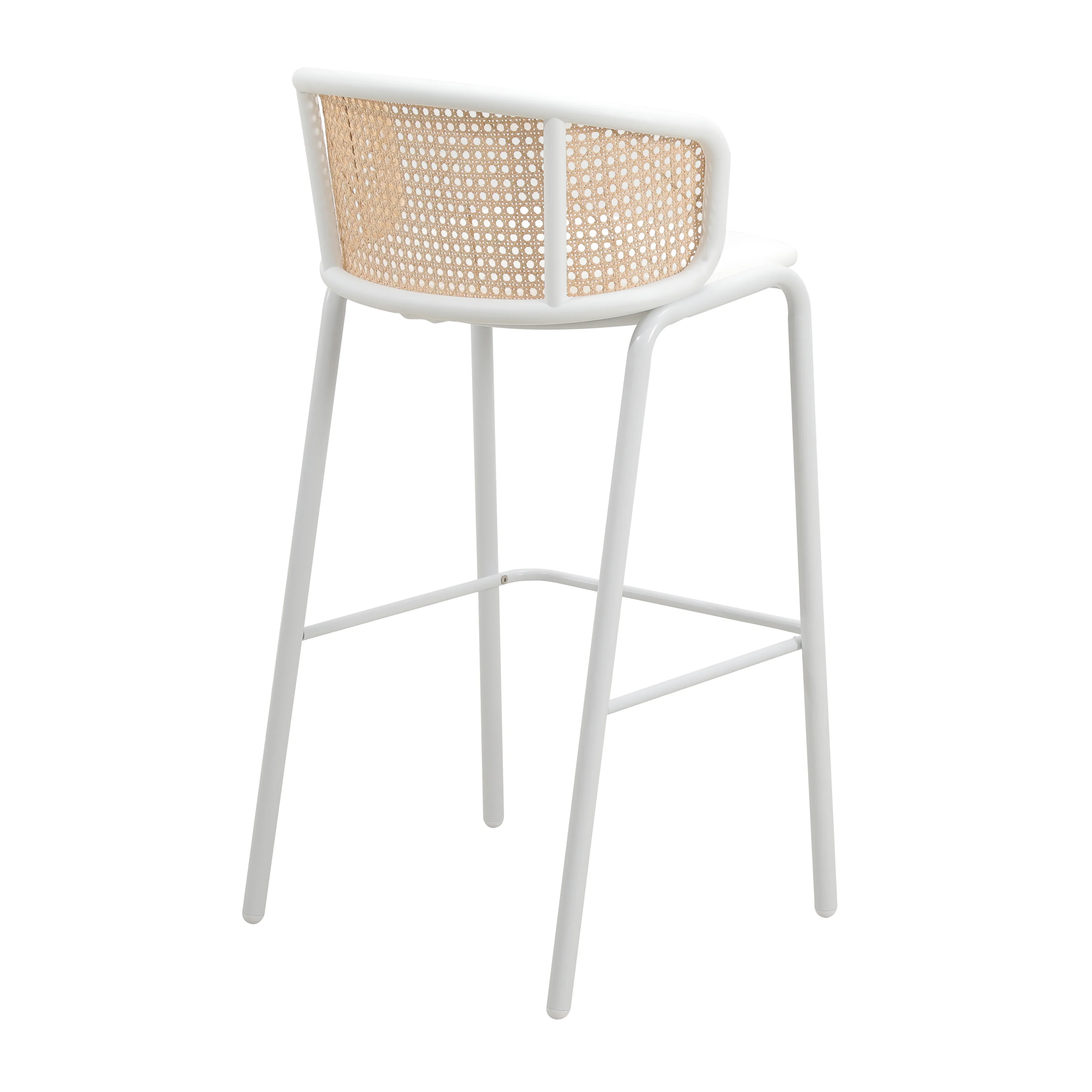 Ervilla Mid-Century Modern Wicker Bar Stool with Fabric Seat and White Powder Coated Steel Frame for Kitchen and Dining Room in White