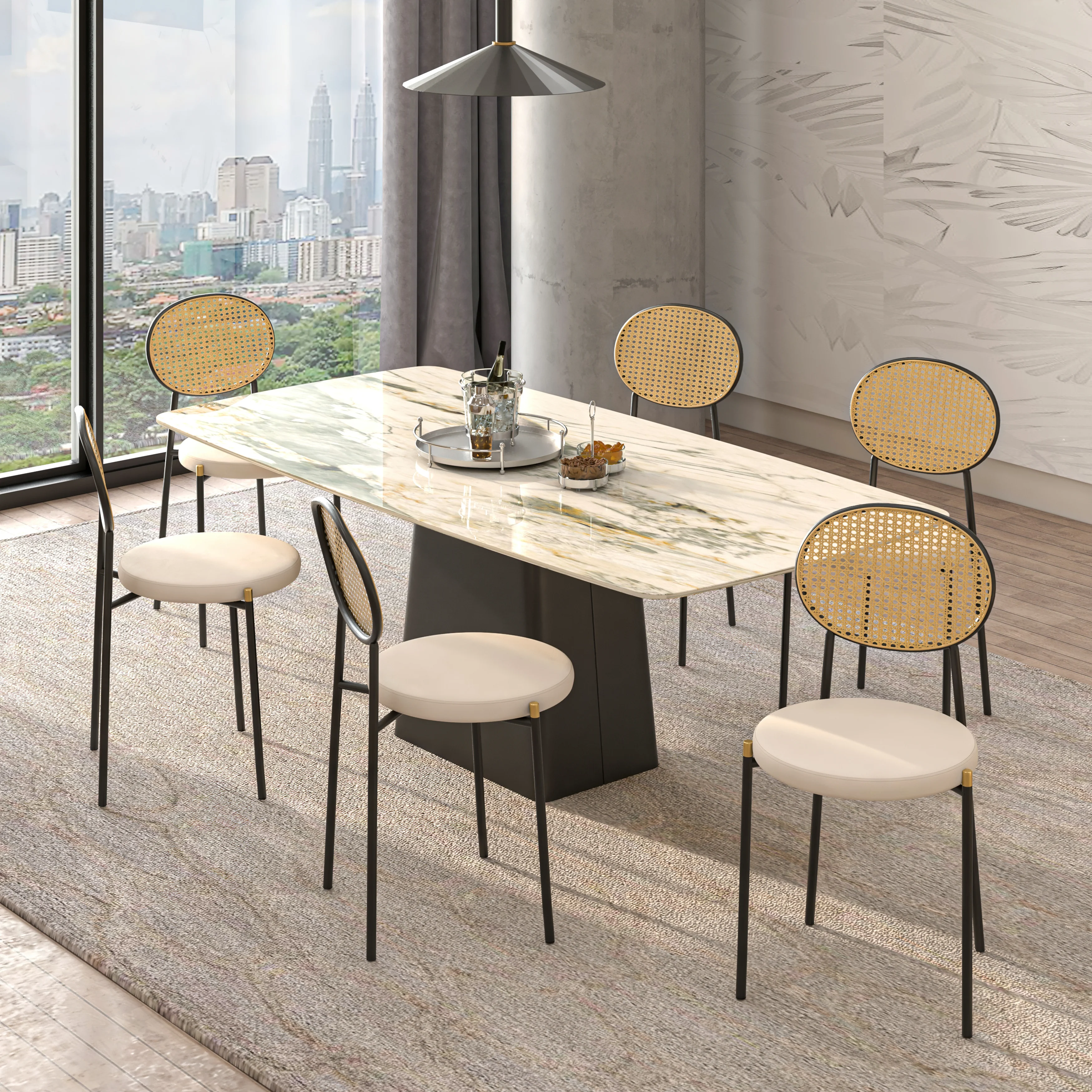 Euston Modern Wicker Dining Chair with Velvet Round Seat