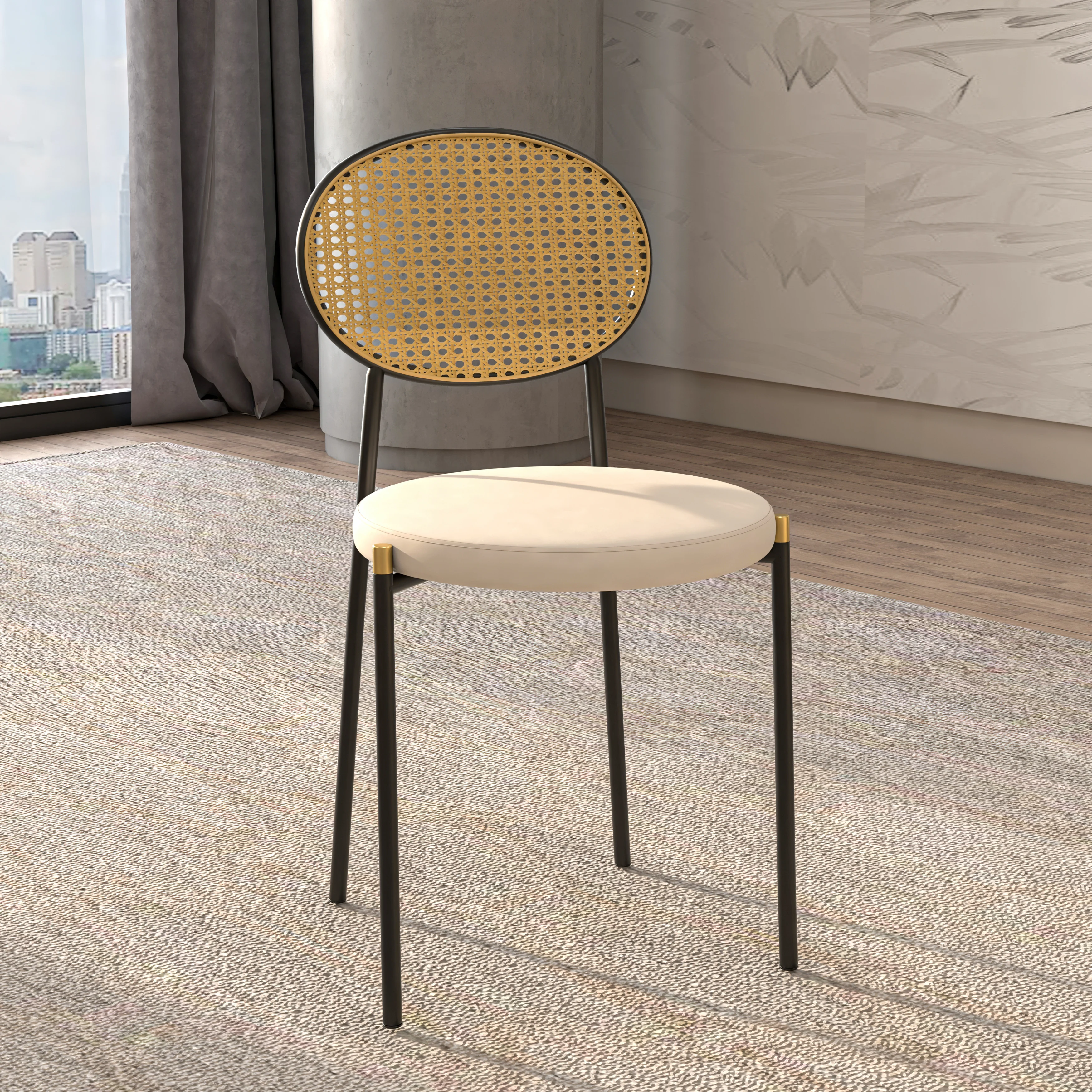 Euston Modern Wicker Dining Chair with Velvet Round Seat