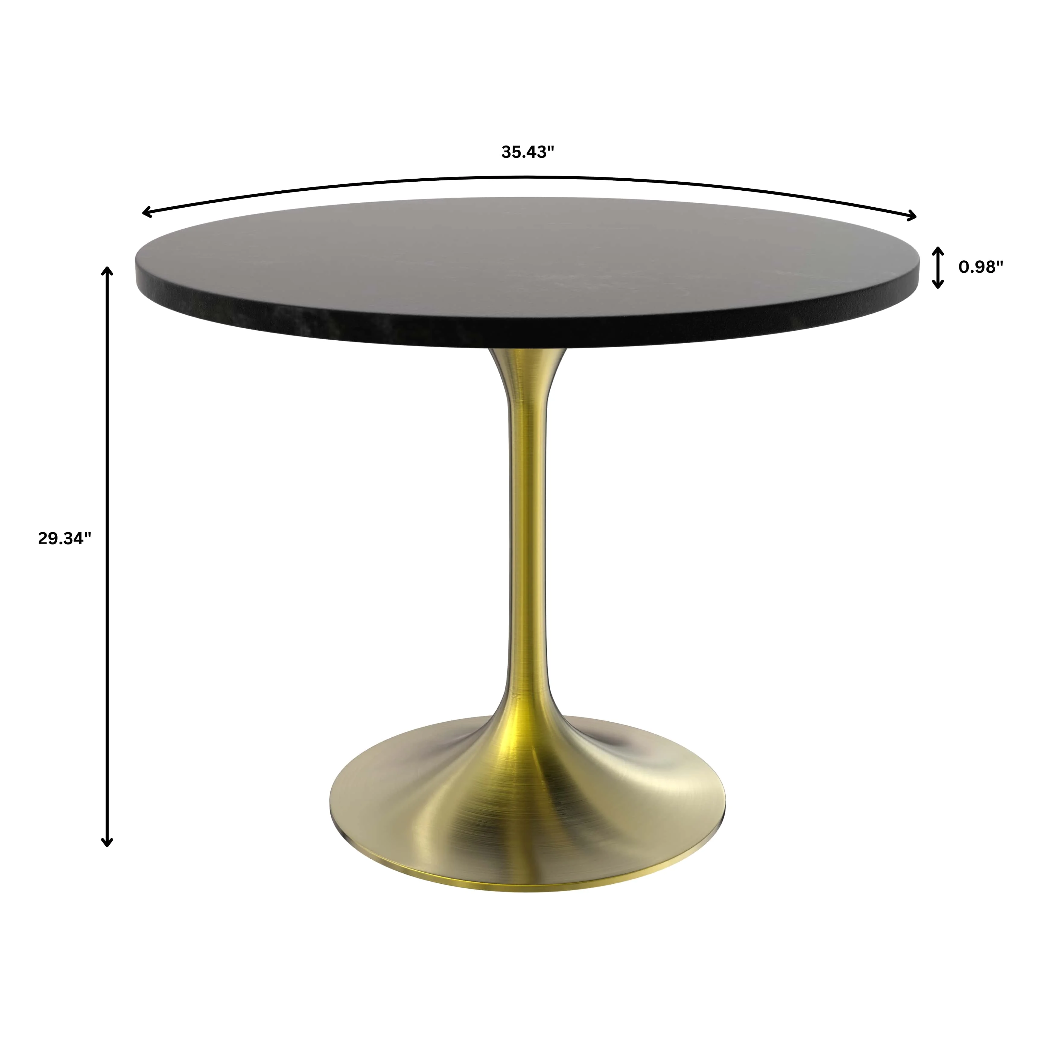 5-Piece Dining Set with 36" Round Dining Table Black MDF Top and Gold Base with 4 Velvet Dining Chairs in Black Steel Legs in Black