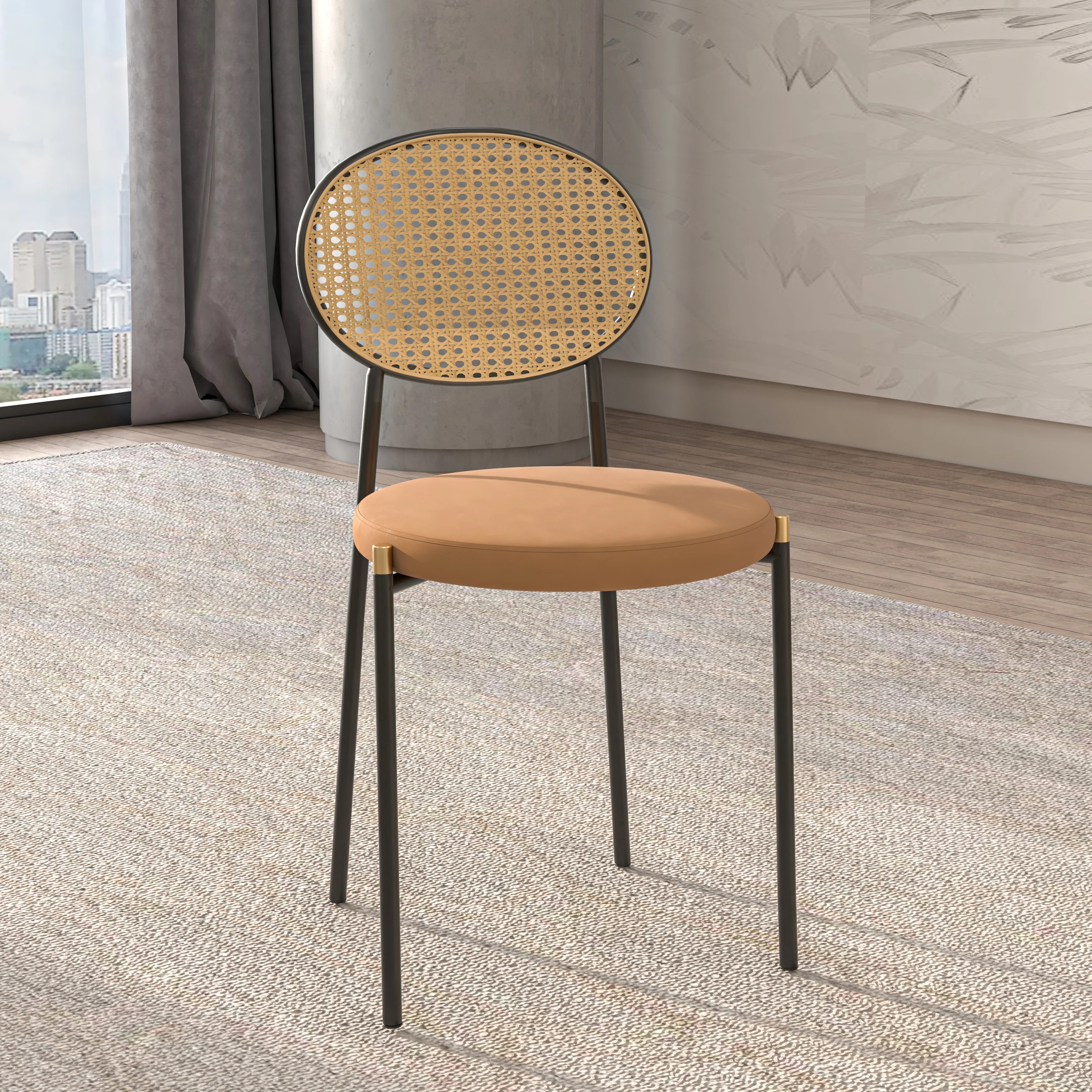 Euston Modern Wicker Dining Chair with Velvet Round Seat