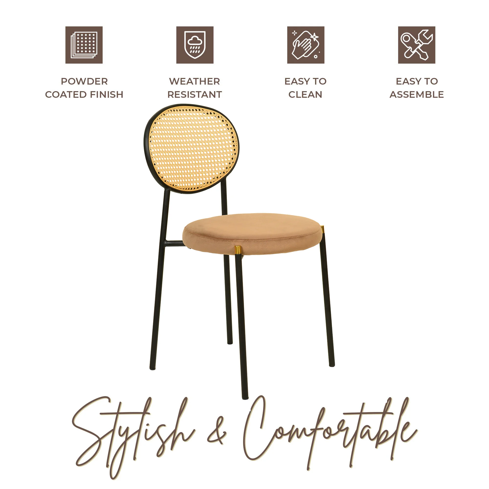 Euston Modern Wicker Dining Chair with Velvet Round Seat