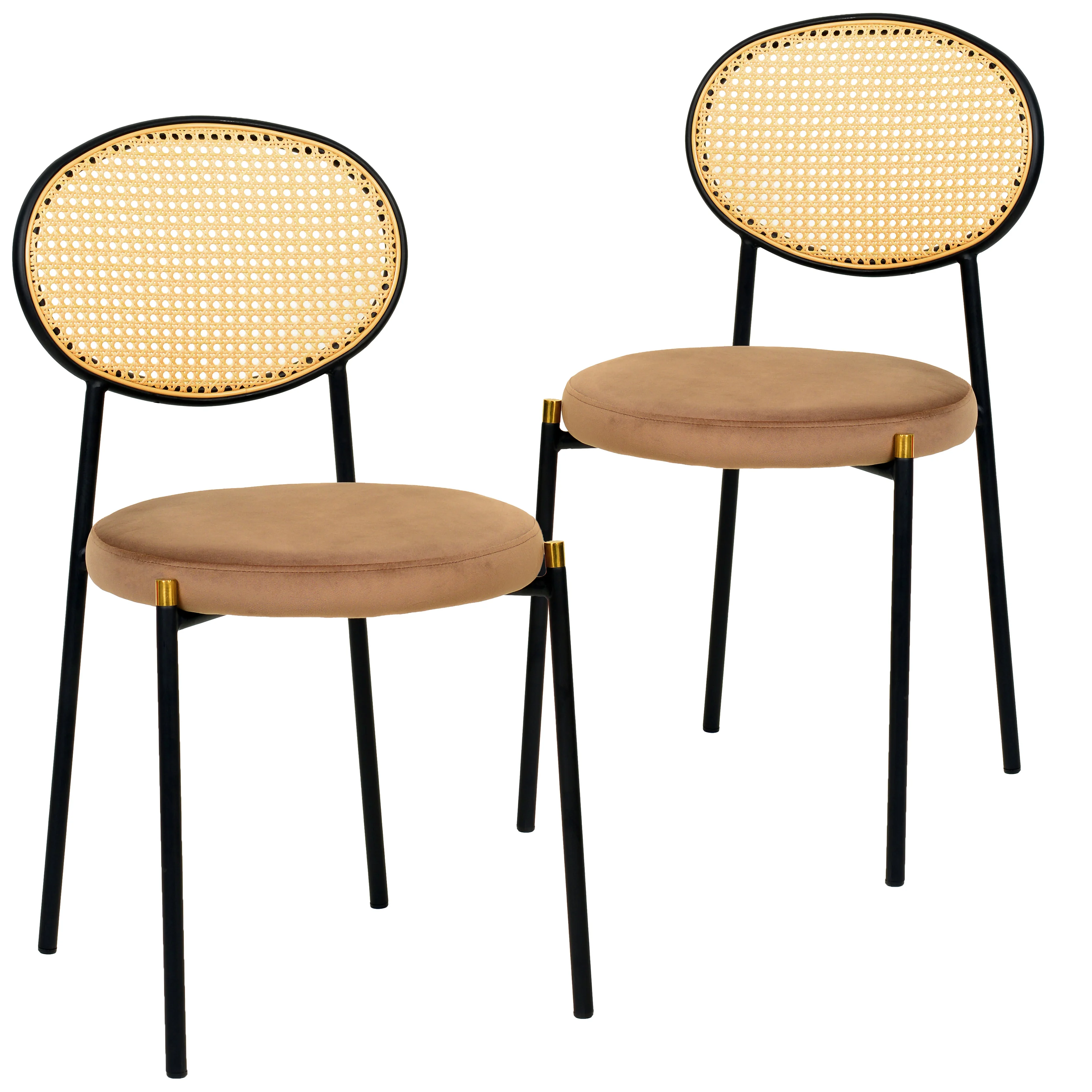 Euston Modern Wicker Dining Chair with Velvet Round Seat Set of 2