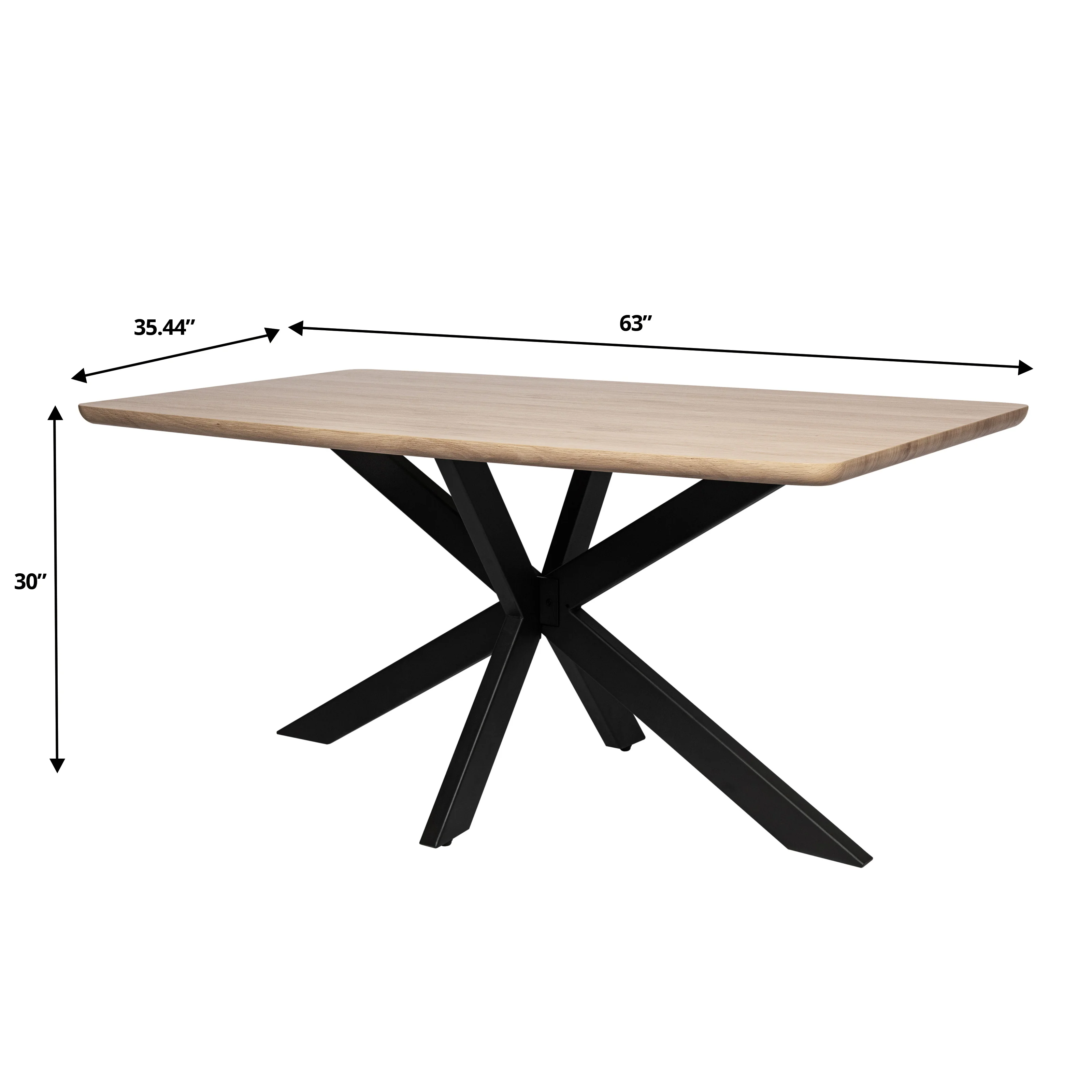 5-Piece Dining Set with 63" Rectangular Dining Table in Maple with 4 Velvet Dining Chairs in Black Steel Legs in Brown