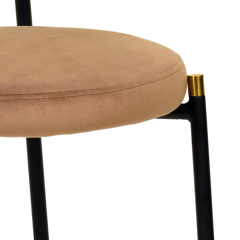 5-Piece Dining Set with 36" Round Dining Table Black MDF Top and Gold Base with 4 Velvet Dining Chairs in Black Steel Legs in Brown