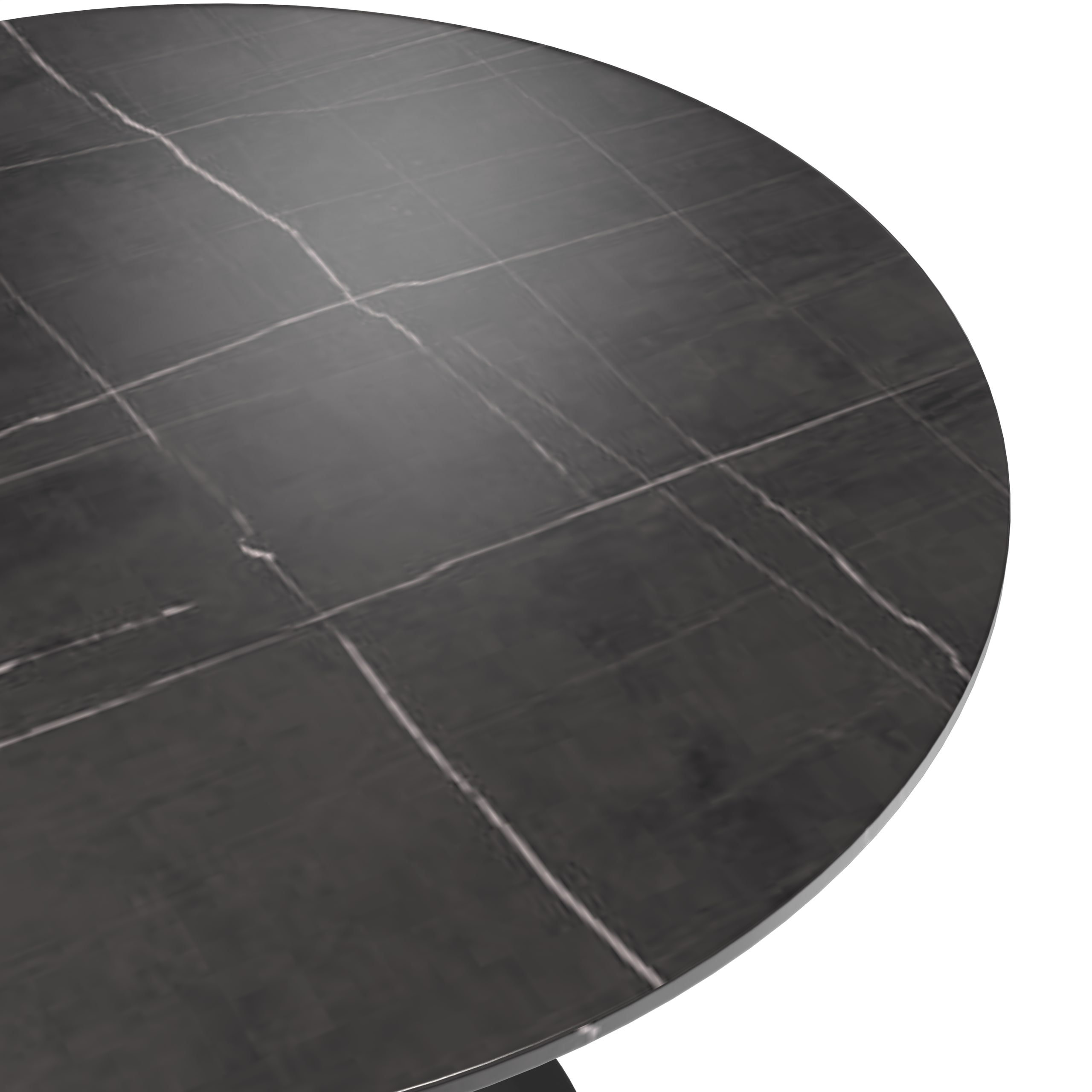 5-Piece Dining Set with 36" Round Dining Table Black Sintered Stone Top and Black Pedestal with 4 Velvet Dining Chairs in Black Steel Legs in Brown