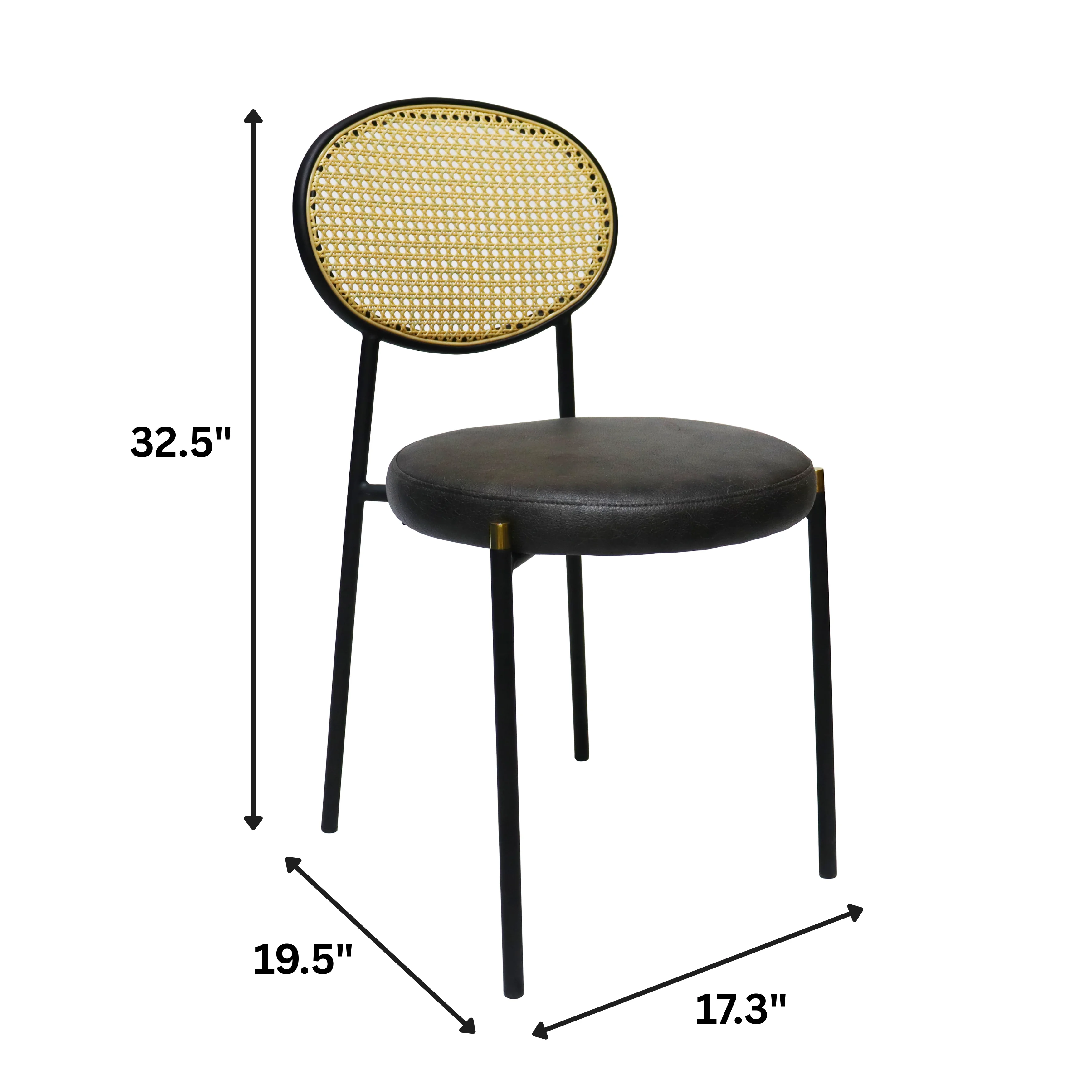 Euston Modern Wicker Dining Chair with Black Frame and Leather Seat in Charcoal