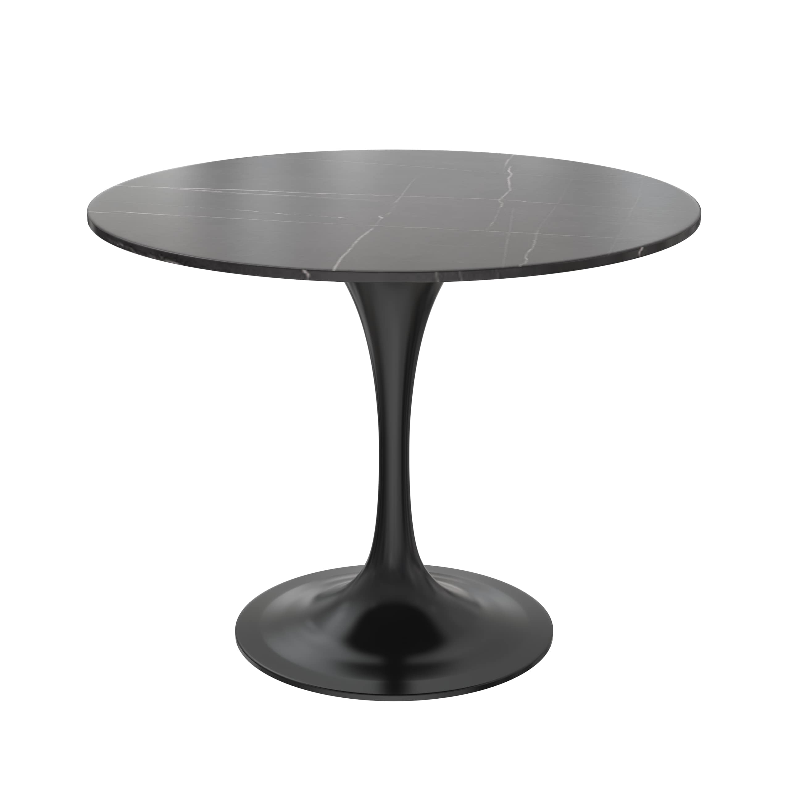 5-Piece Dining Set with 36" Round Dining Table Black Sintered Stone Top and Black Pedestal with 4 Velvet Dining Chairs in Black Steel Legs in Grey