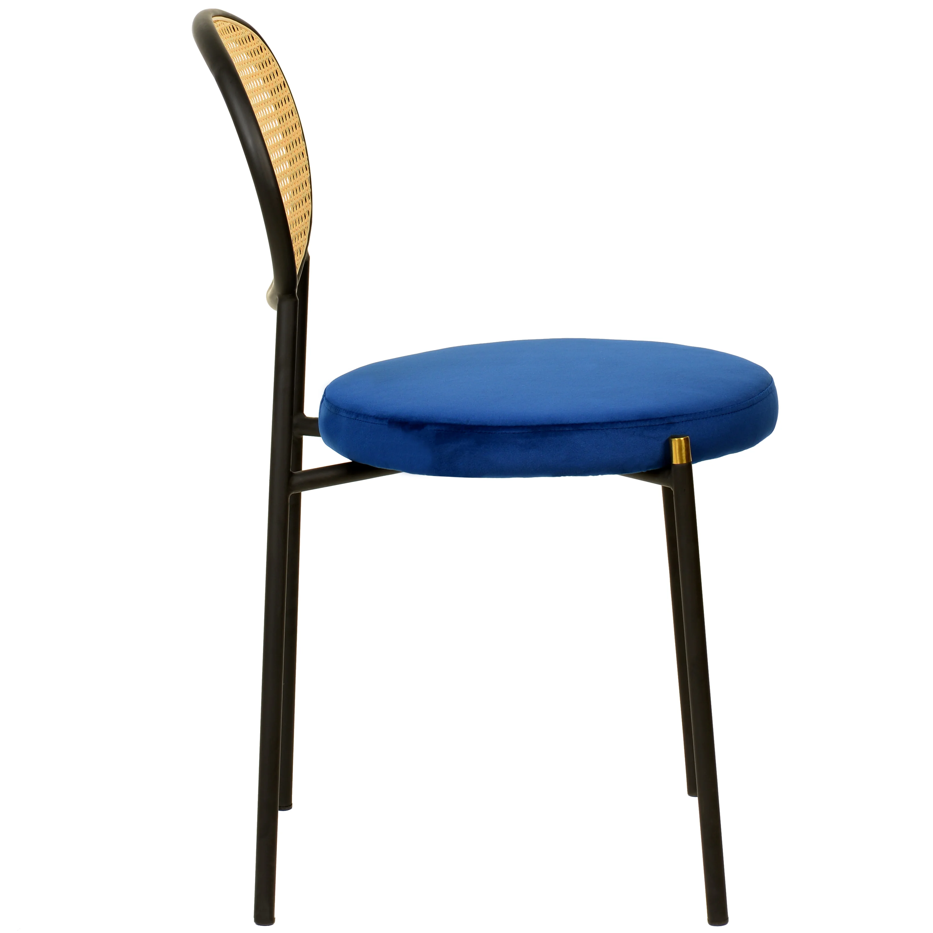 5-Piece Dining Set with 63" Rectangular Dining Table in Ebony with 4 Velvet Dining Chairs in Black Steel Legs in Navy Blue