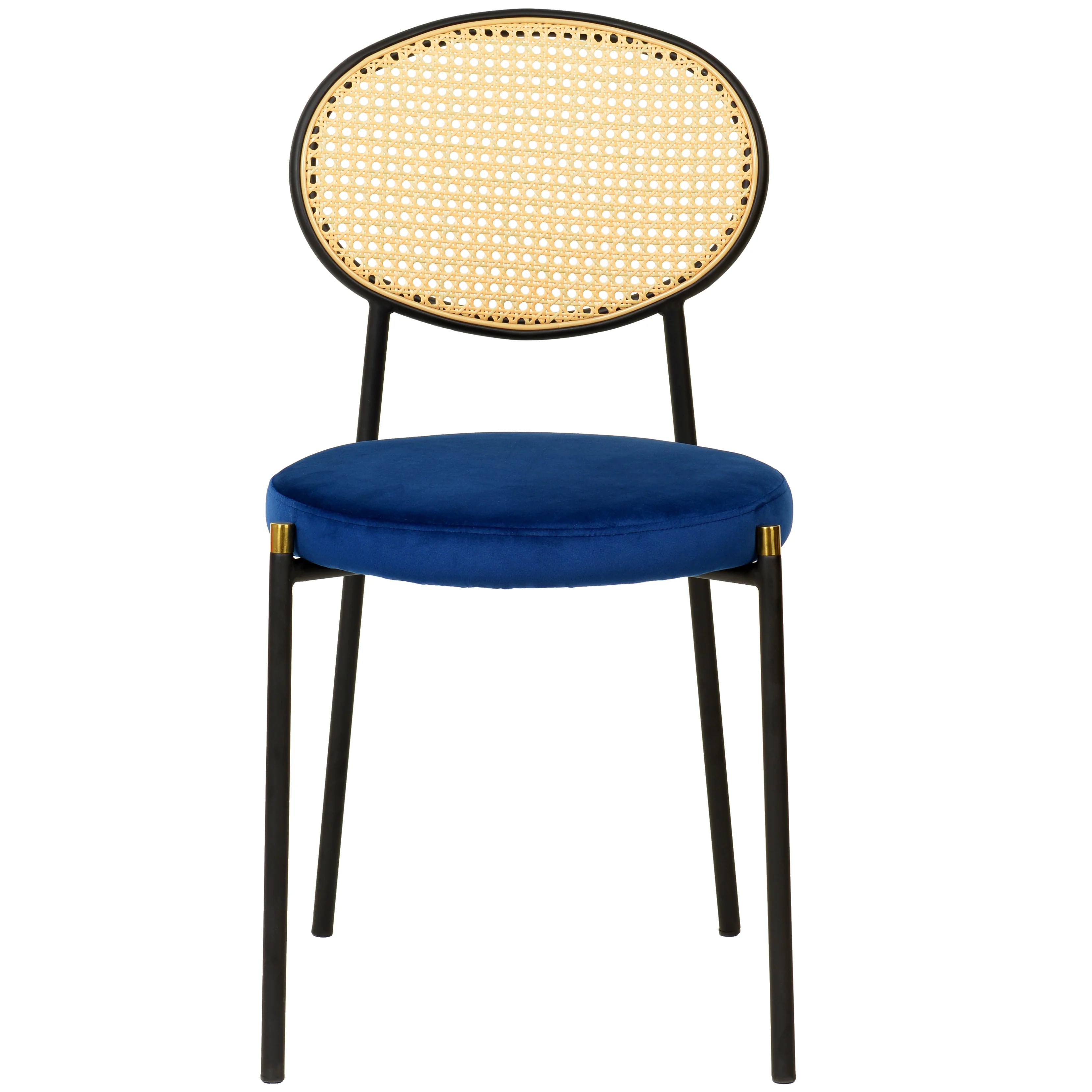 5-Piece Dining Set with 63" Rectangular Dining Table in Ebony with 4 Velvet Dining Chairs in Black Steel Legs in Navy Blue