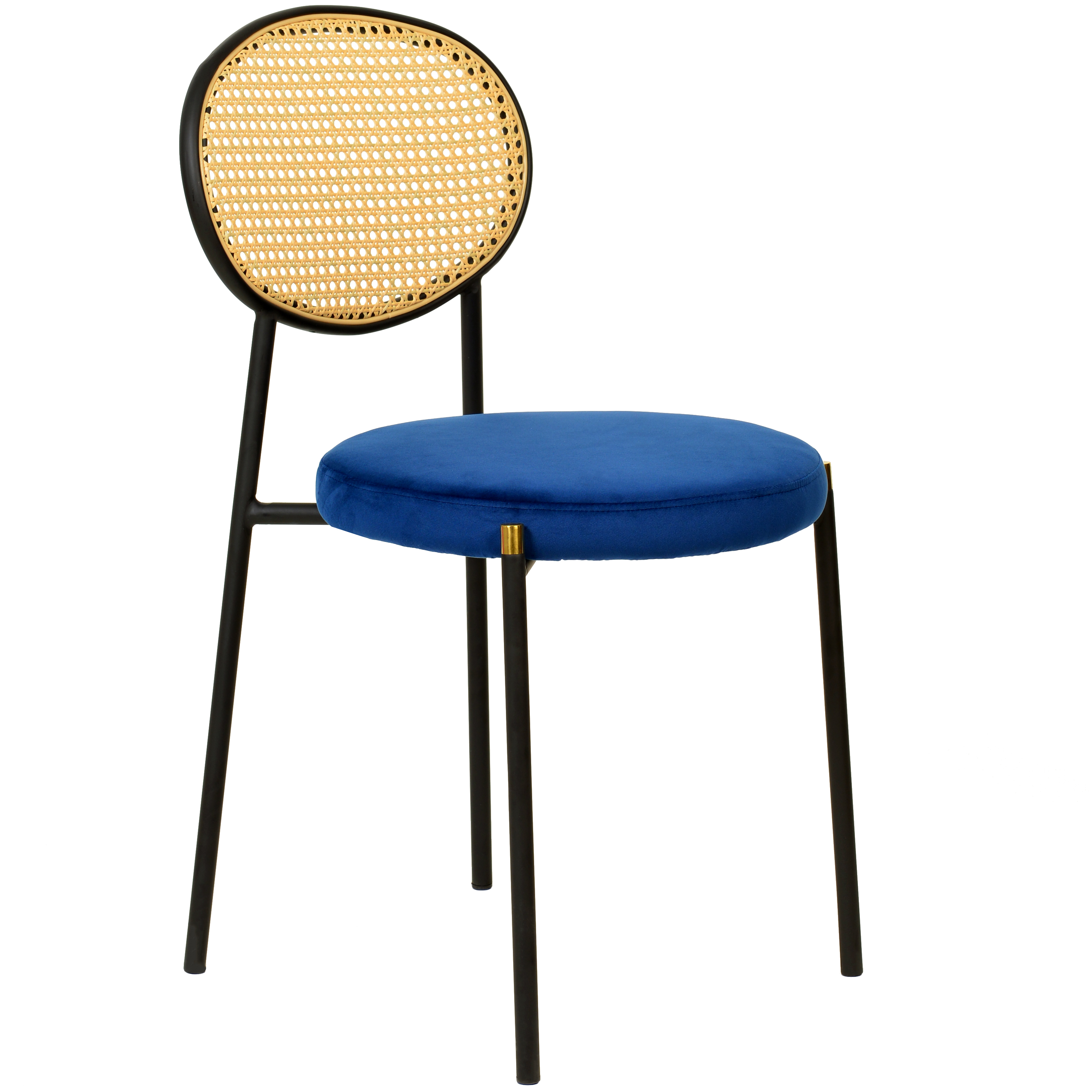 5-Piece Dining Set with 36" Round Dining Table Black MDF Top and Gold Base with 4 Velvet Dining Chairs in Black Steel Legs in Navy Blue