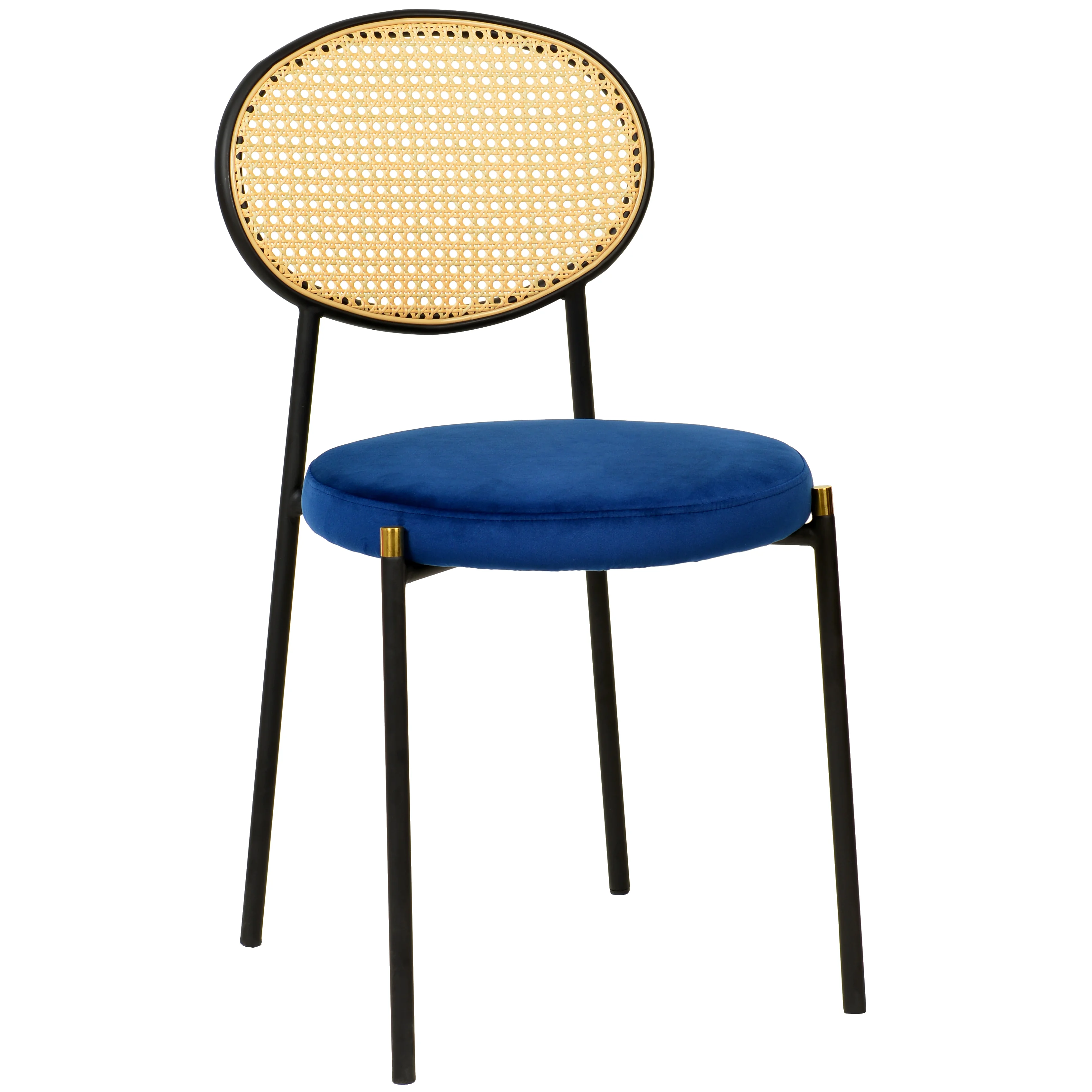 5-Piece Dining Set with 36" Round Dining Table Black MDF Top and Gold Base with 4 Velvet Dining Chairs in Black Steel Legs in Navy Blue