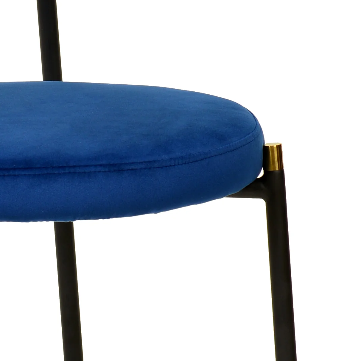 5-Piece Dining Set with 36" Round Dining Table Black MDF Top and Gold Base with 4 Velvet Dining Chairs in Black Steel Legs in Navy Blue