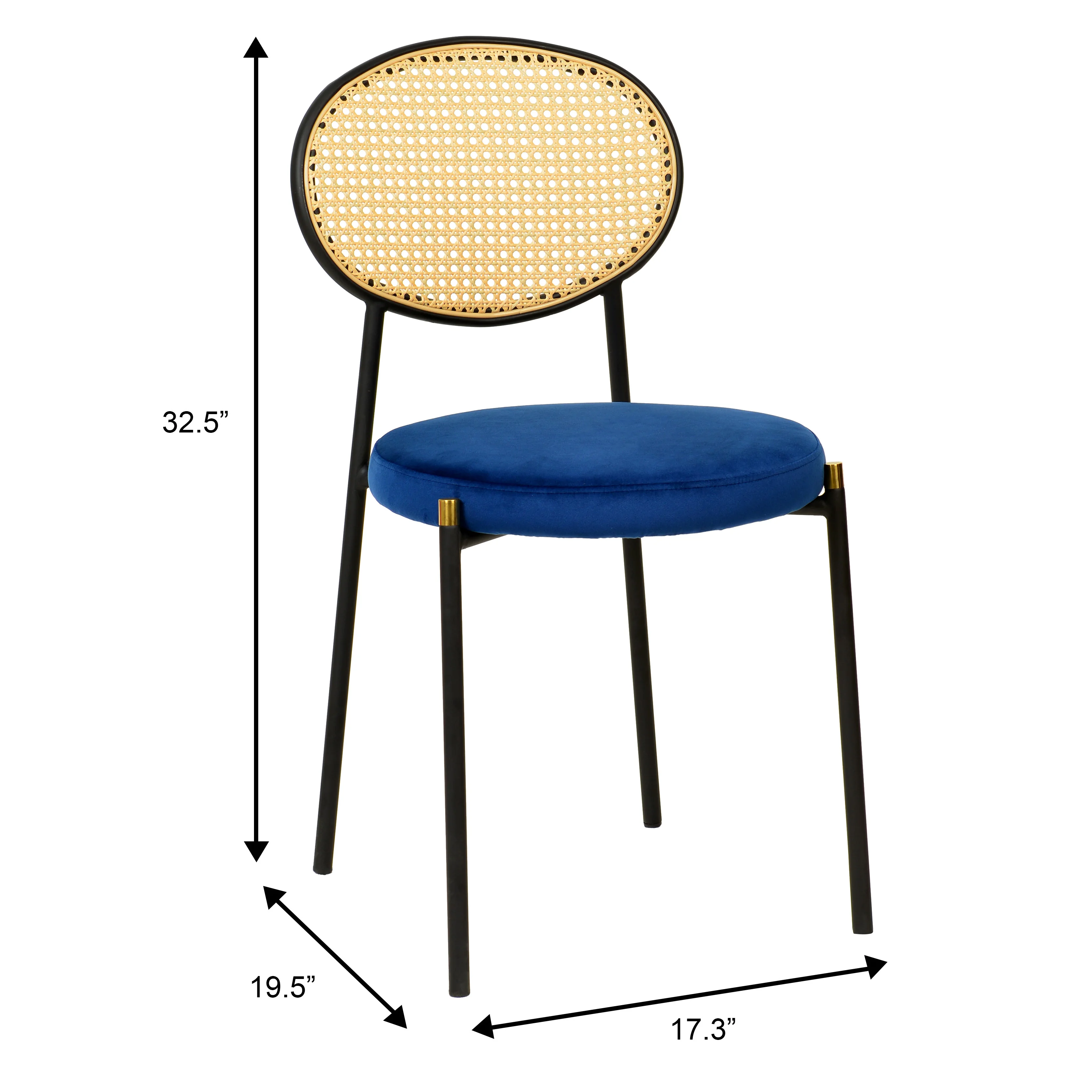 5-Piece Dining Set with 36" Round Dining Table Black MDF Top and Gold Base with 4 Velvet Dining Chairs in Black Steel Legs in Navy Blue