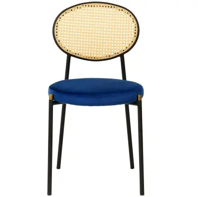 5-Piece Dining Set with 36" Round Dining Table Black Sintered Stone Top and Black Pedestal with 4 Velvet Dining Chairs in Black Steel Legs in Navy Blue