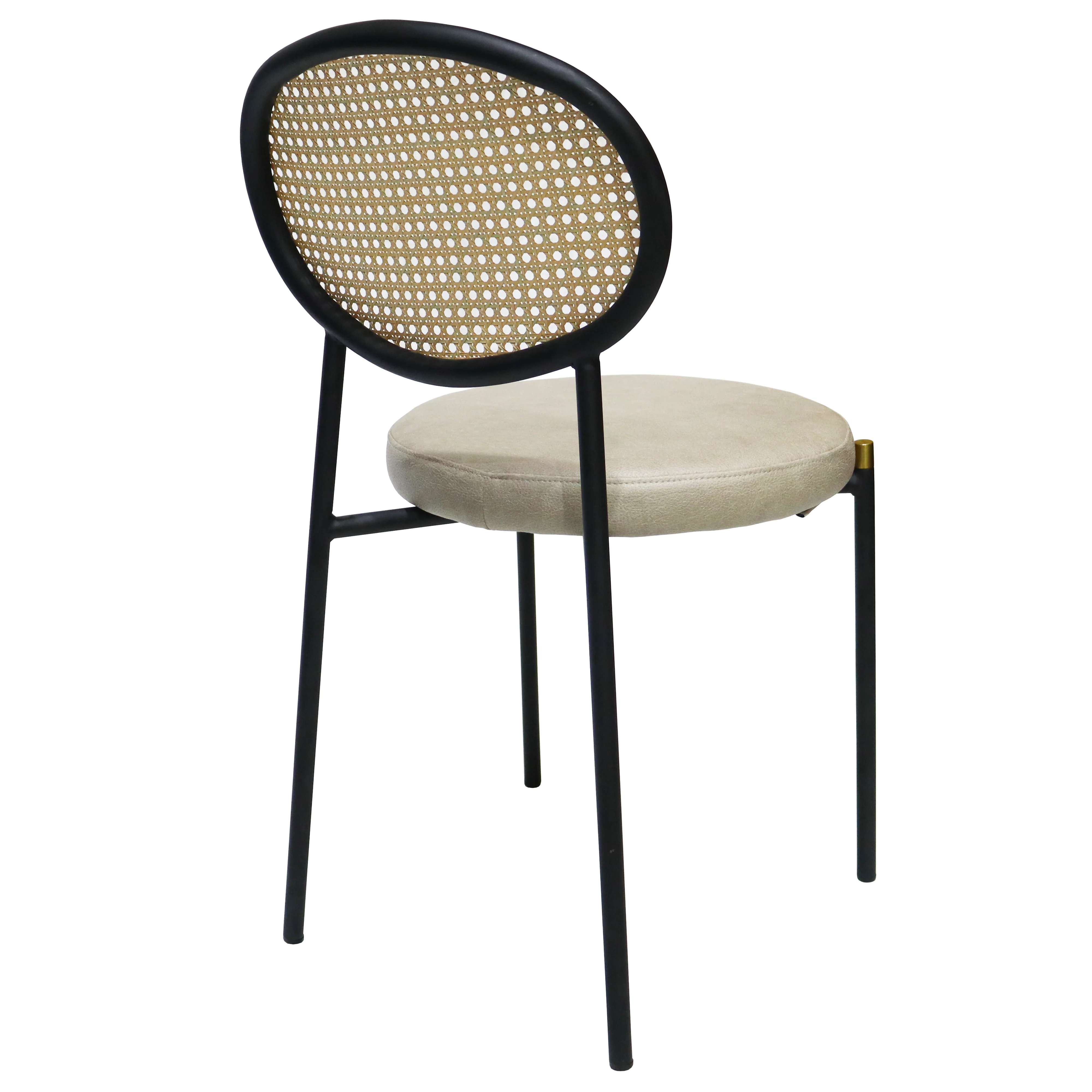 Euston Modern Wicker Dining Chair with Black Frame and Leather Seat in Taupe