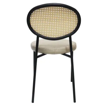Euston Modern Wicker Dining Chair with Black Frame and Leather Seat in Taupe